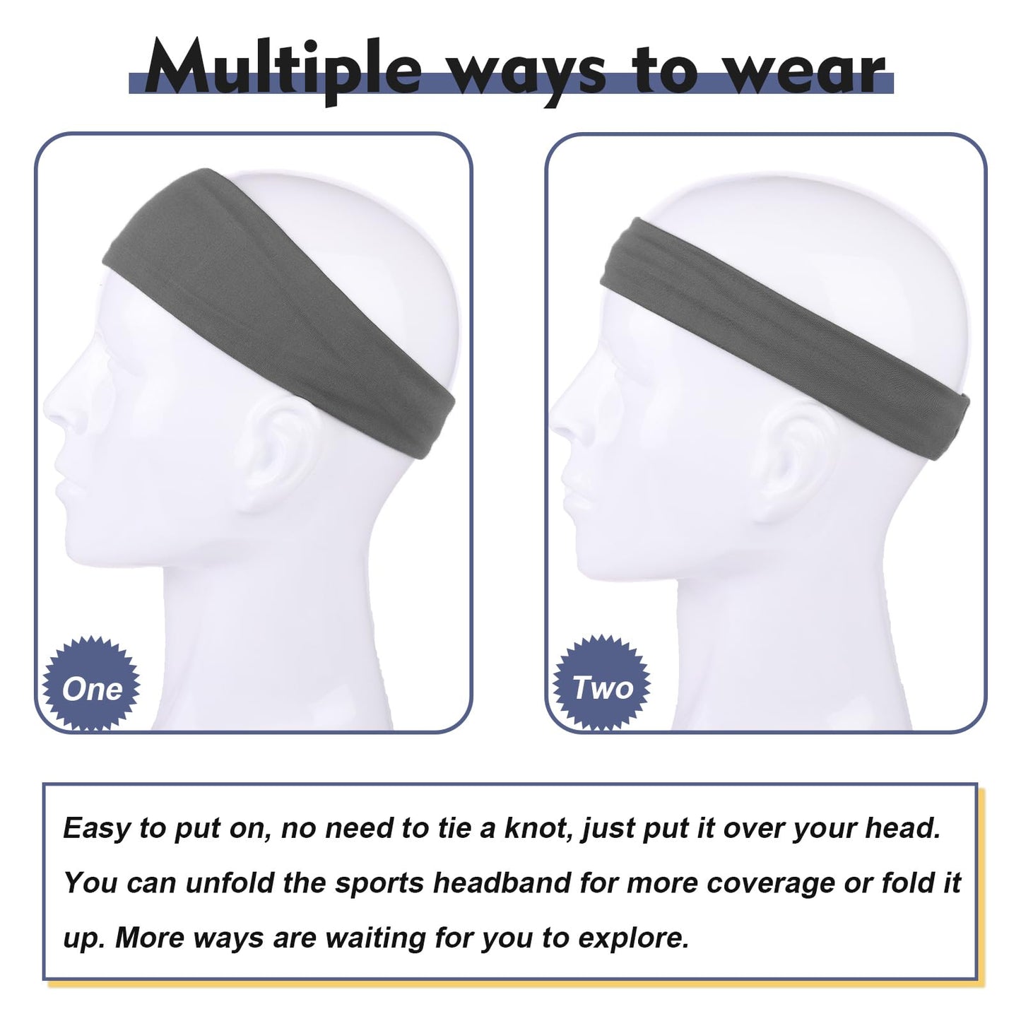 3 Packs Sweatband Sports Headbands for Men Elastic Hair Bands Fashion Headscarf Bandage Yoga Moisture Wicking Workout Running Fitness Hairbands (Black, Army Green, Dark Blue)