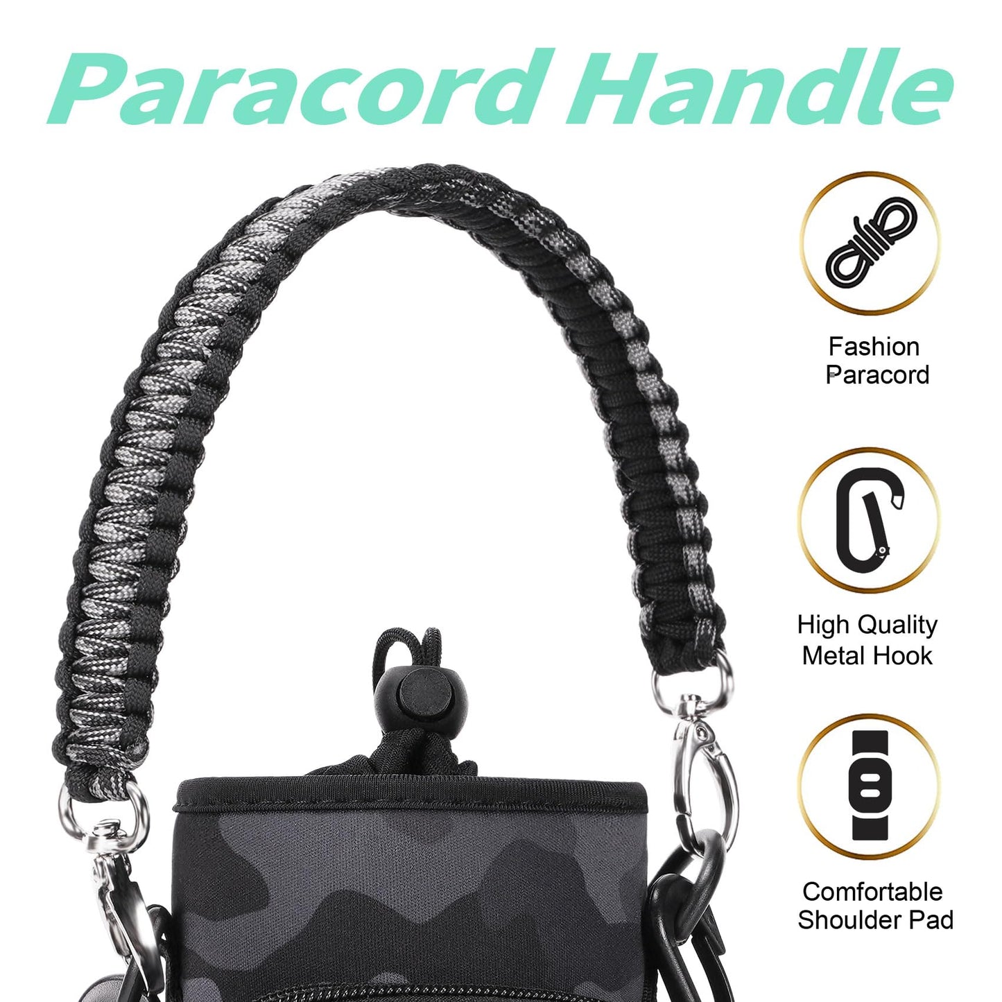 AceTreker Water Bottle Sleeve, 32 oz 40 oz Water Bottle Holder with Strap & Paracord Handle, Neoprene Insulated Carrier Sling Bag with Phone Pocket for Walking Hiking Sport-Gray Camo