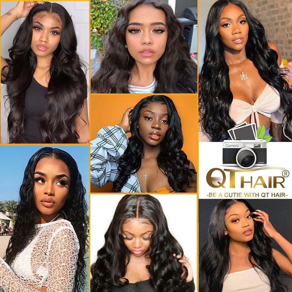 QTHAIR 16A Brazilian Virgin Hair Long Body Wave Bundles Human Hair 32 30 28 26inch Natural Black 100% Unprocessed Brazilian Human Hair Bundles Body Wave Human Hair for Black Women