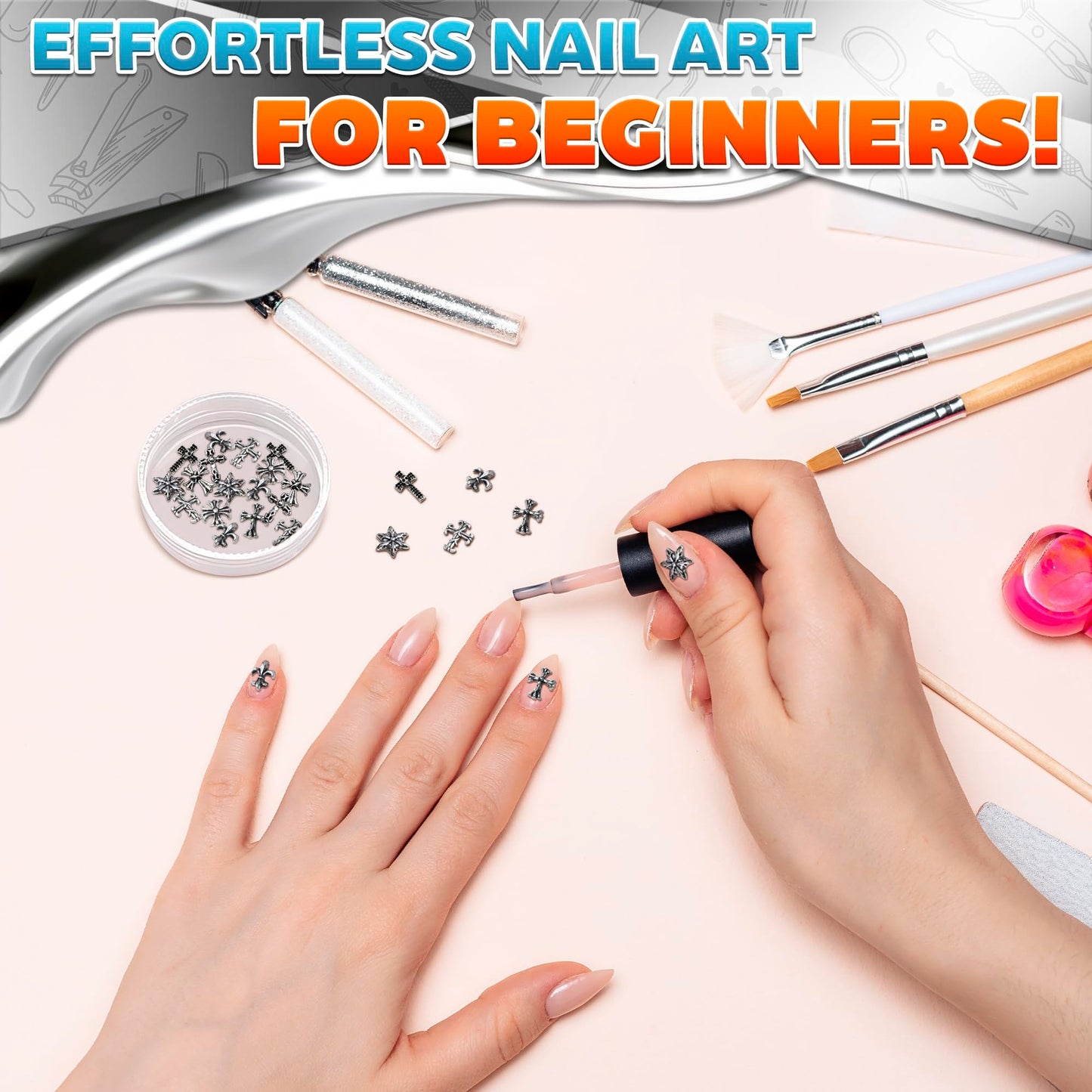 100 Pcs Cross Nail Charms and Gems - Nail Cross Charms for Nails Design Silver Nail Charms Y2k Nail Gems for Nails 3d Nail Charms Bulk Nail Jewels - Nail Art Charms Nails With Charms Cross Nail Charm