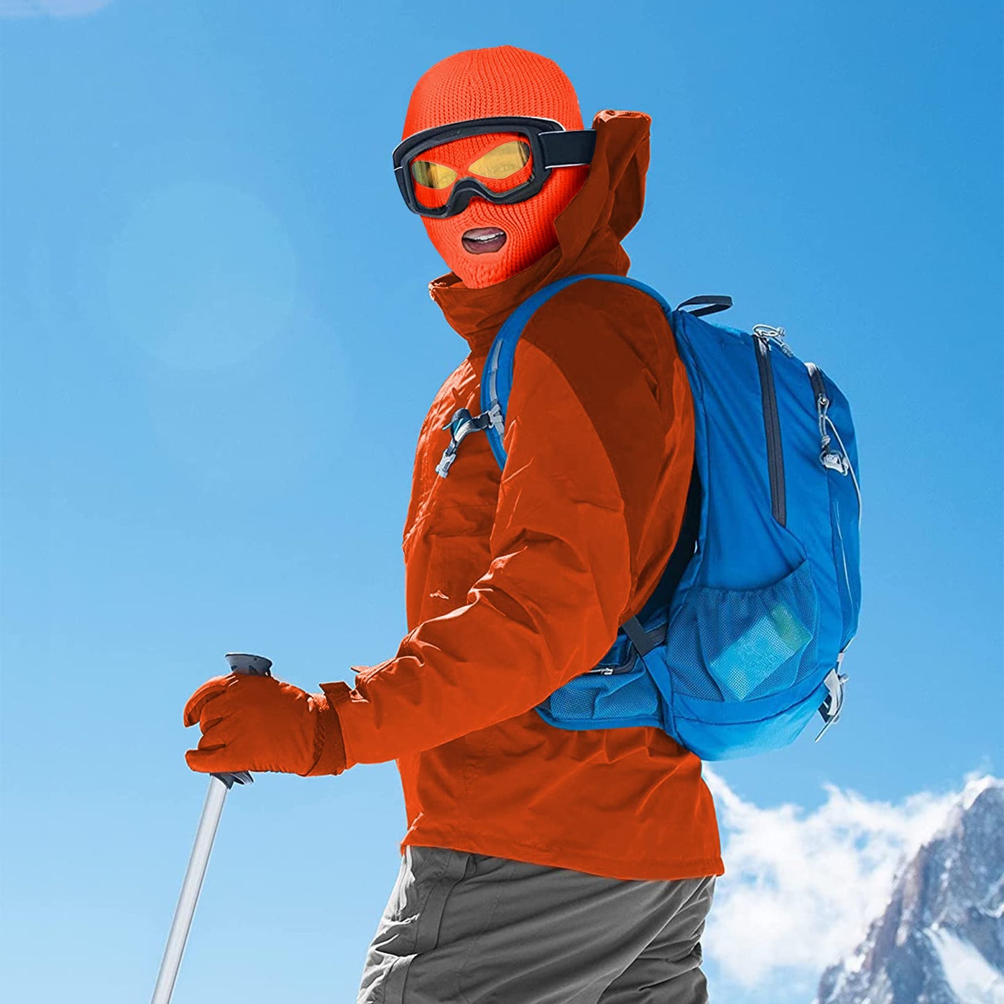 3 Hole Knitted Full Face Ski Mask Winter Balaclava Face Cover for Outdoor Sports (Neon Orange)