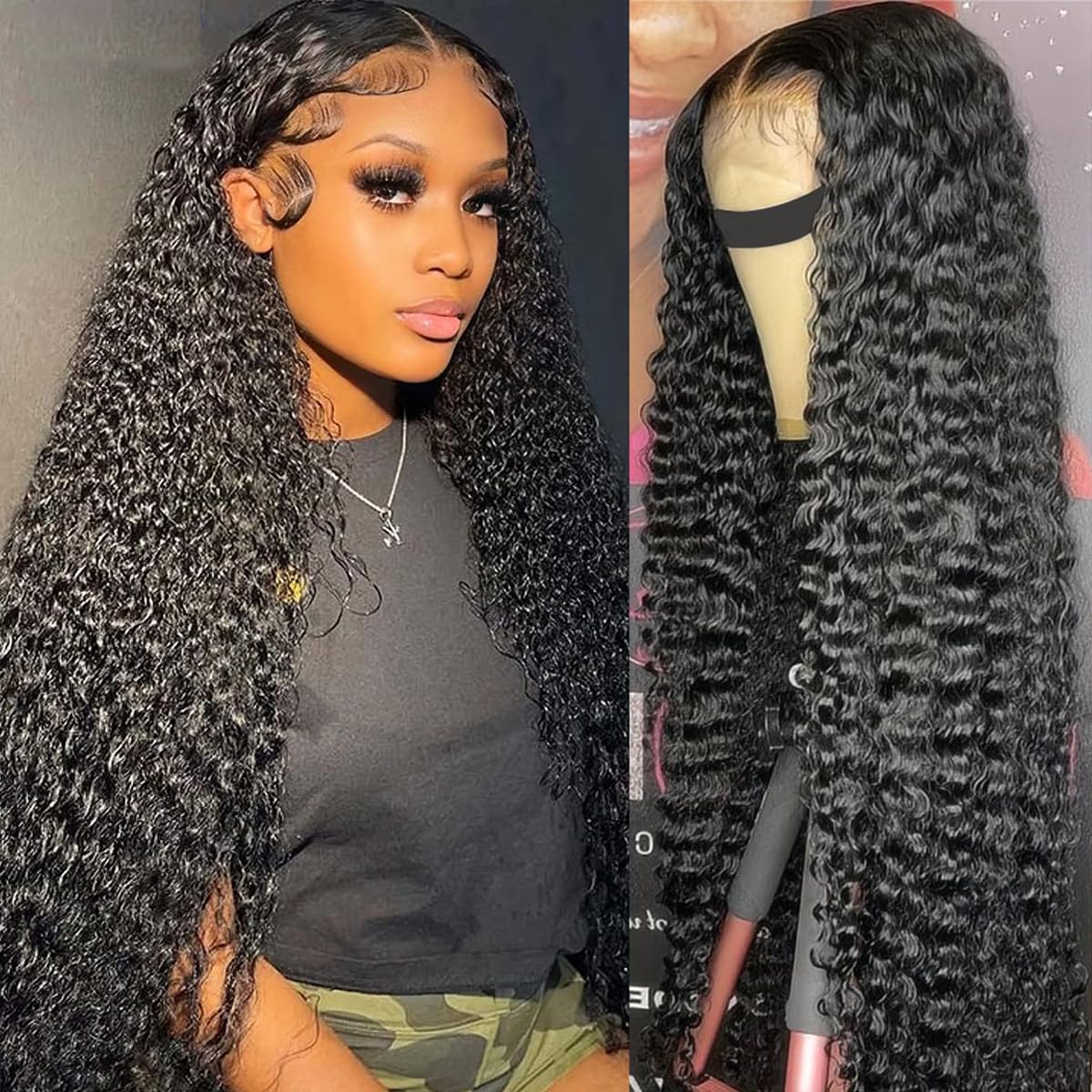 5x5 Lace Closure Wig Human Hair Deep Wave 5x5 HD Lace Closure Wigs for Women 200% Density Curly Lace Front Wig 100% Virgin Human Hair Pre Plucked Glueless Deep Curly Wig with Baby Hair 20 Inch