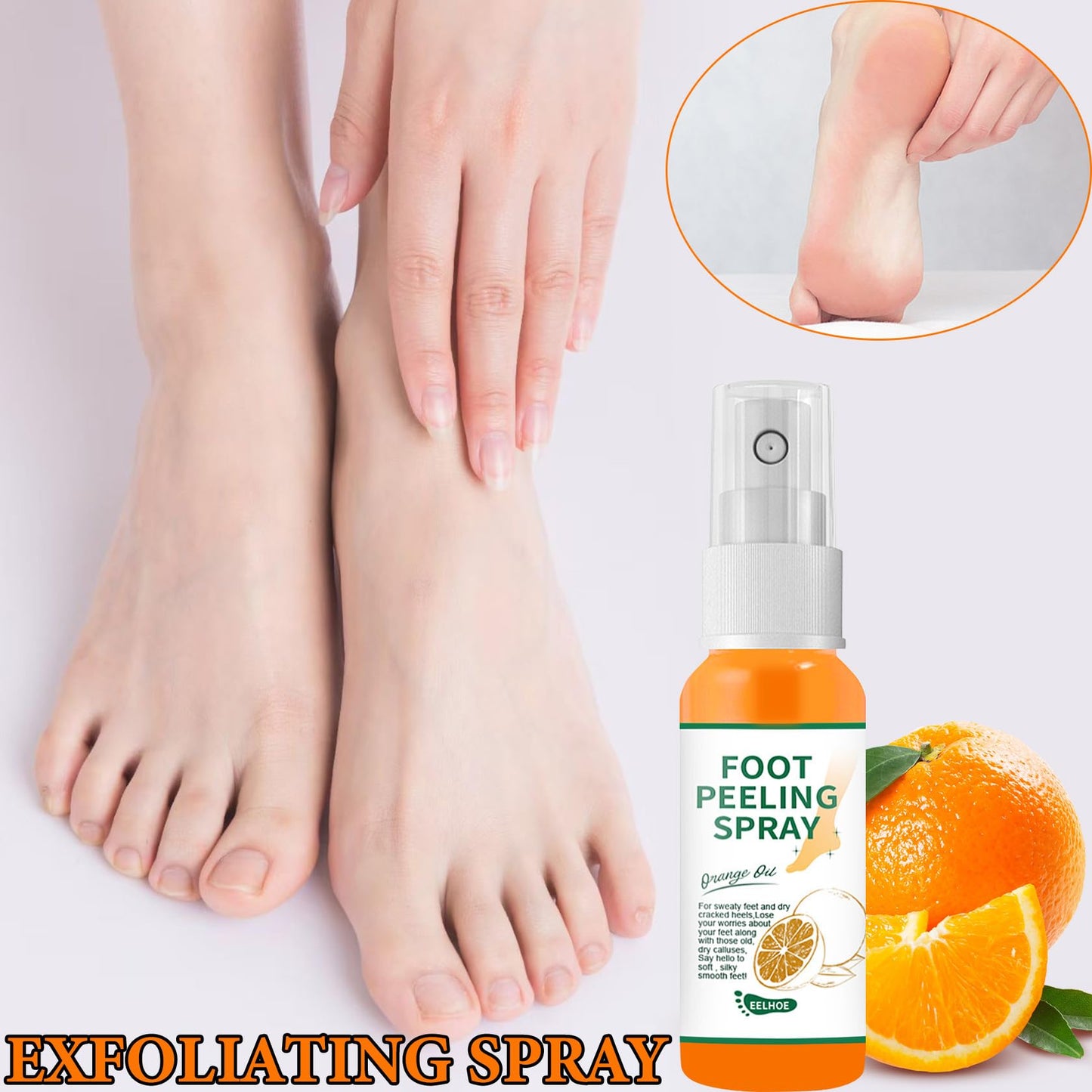 2PCS Foot Peeling Spray Orange Oil,Exfoliating Foot Spray for Remove Dead Skin,Hydrating Foot Care Spray,Peel Off Spray for Calluses & Dry Toe Cracked Rough,Quickly Moisturizing & Nourishing Feet
