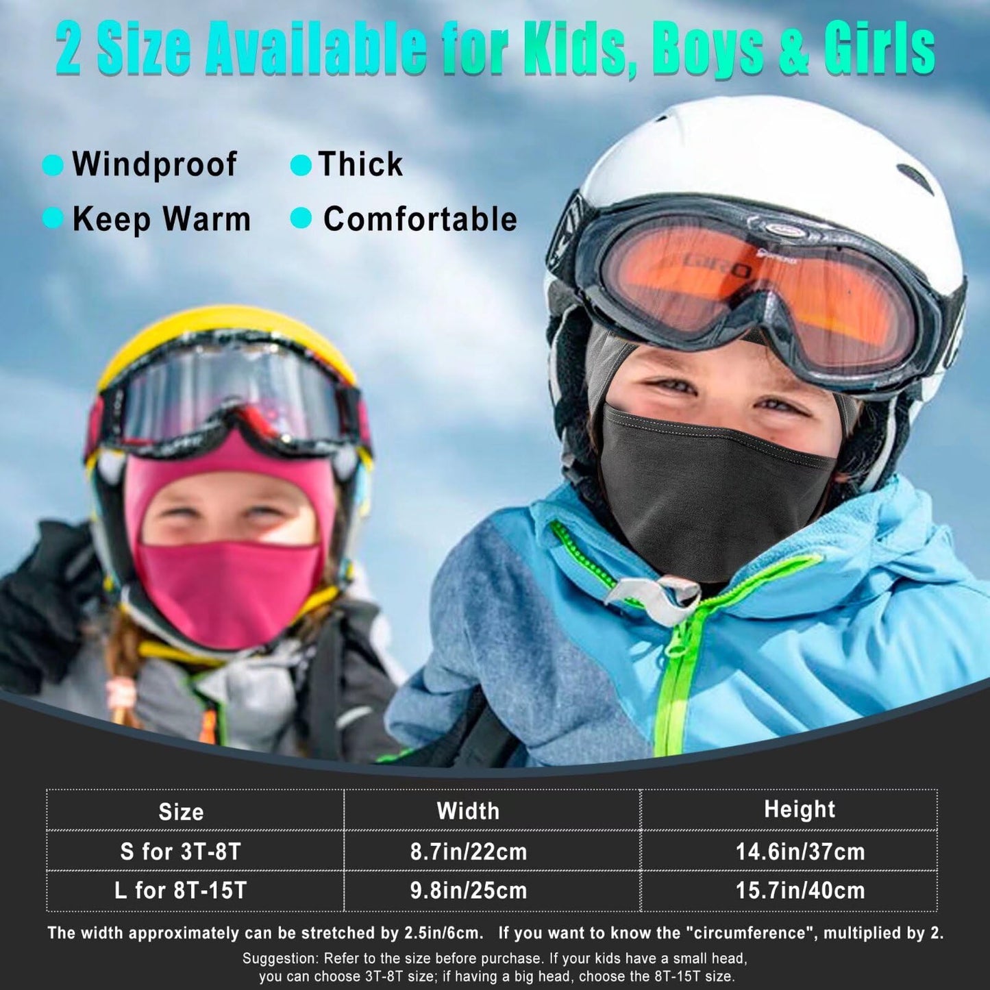 2 Pack Kids Balaclava Face Mask for Boys Girls, Windproof Winter Hat Ski Mask for Cold Weather, Breathable Face Warmer for Sports Skiing Cycling-3 Black Blue