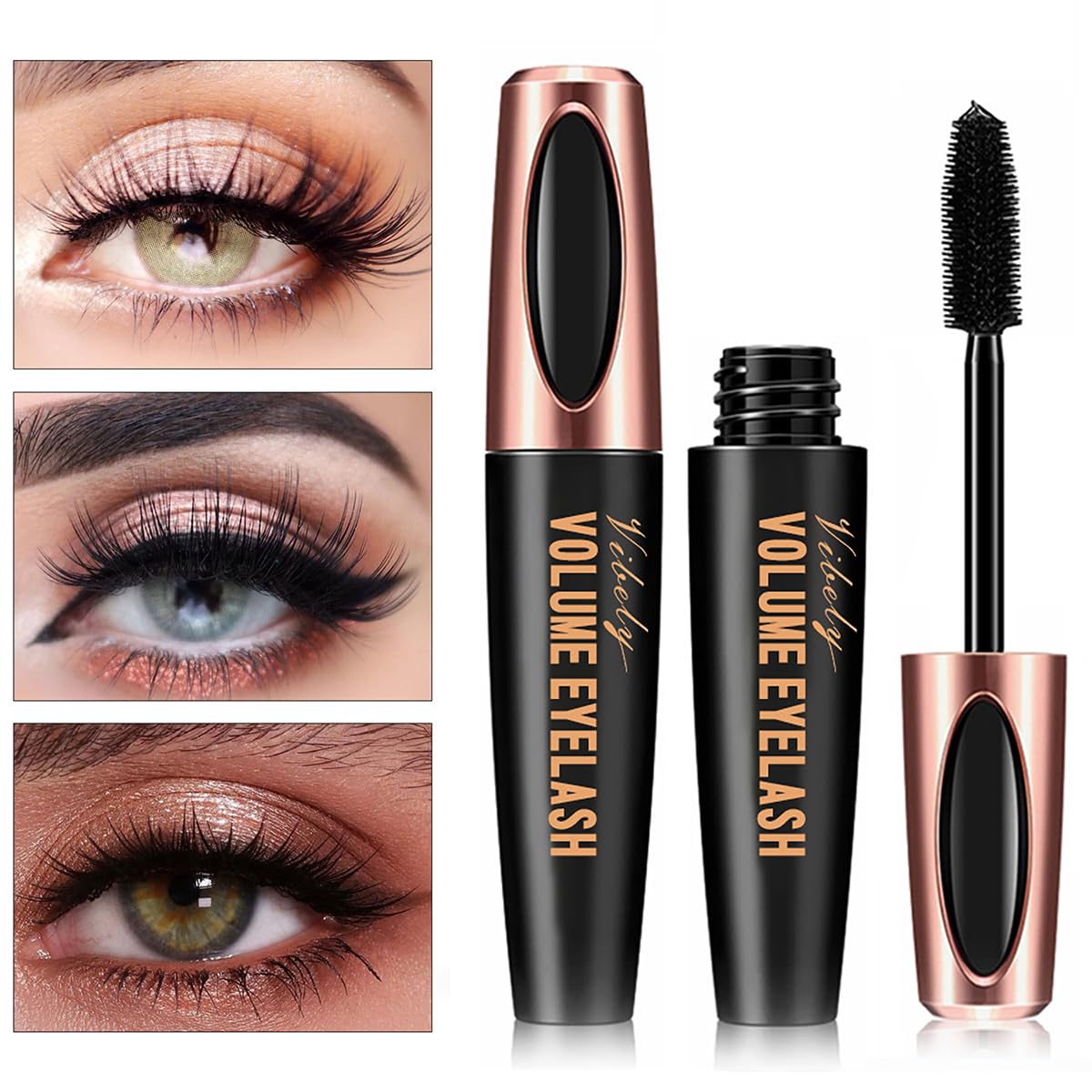 4D Silk Fiber Lash Mascara Smudge-Proof Extension Voluminous Fiber Mascara Natural & Waterproof Mascara Long-Lasting No Flaking/No Clumping, All Day Exquisitely Full (4 Packs)