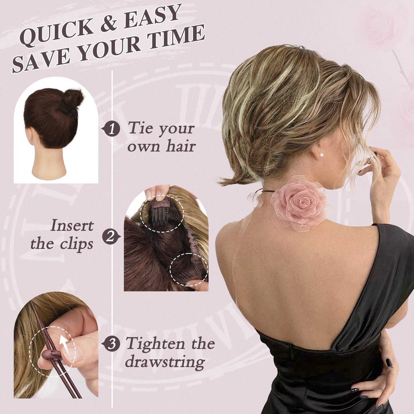 BARSDAR Drawstring Hair Bun Extensions - Straight Brown Hair Bun Extensions for Women - Short Straight Ponytail Hair Bun Synthetic Hair Bun Scrunchies Hairpieces Daily Party - Brown