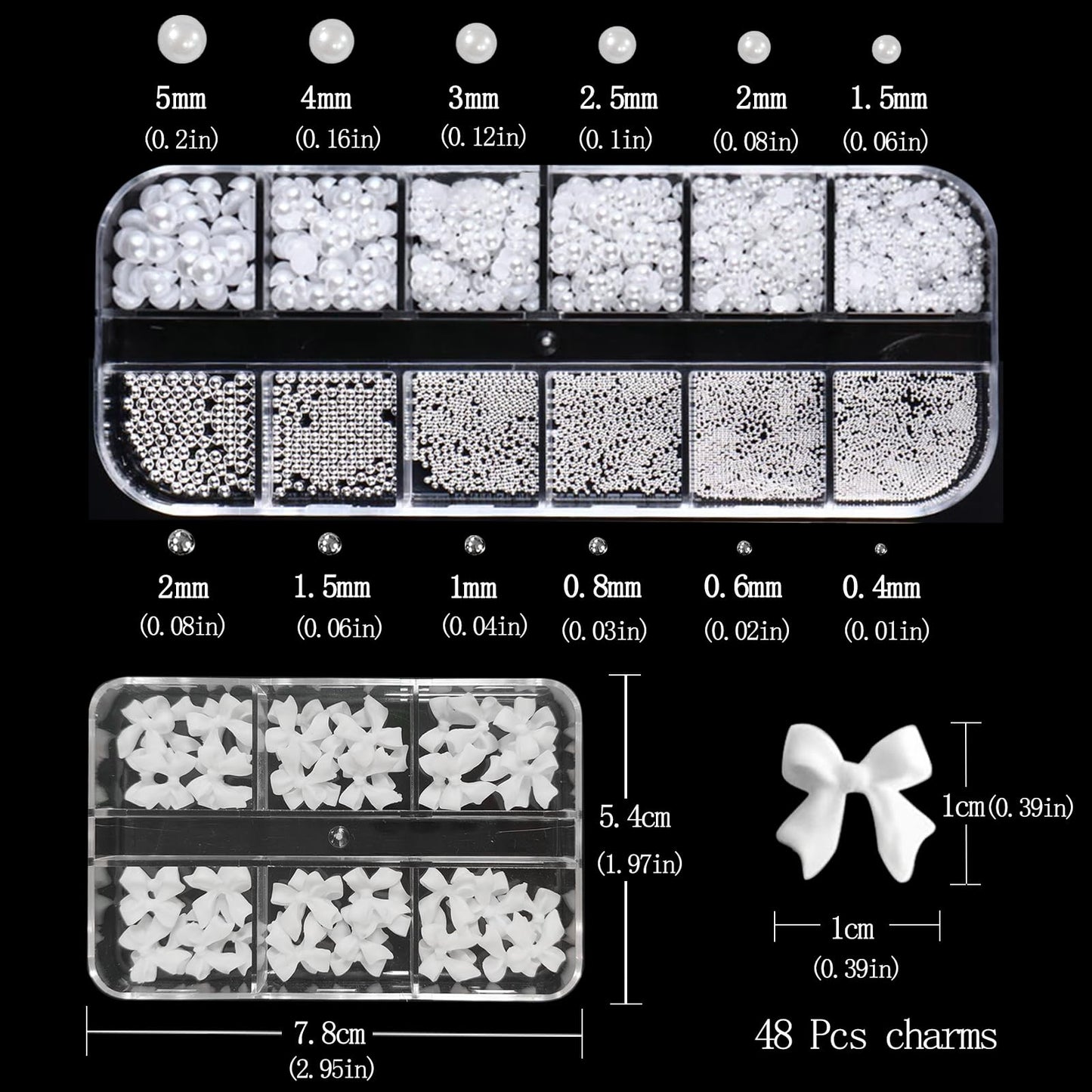 VOTACOS Nail Art Charms White Bow Nail Rhinestones with Nail Glue Gel Flatback Pearls Nail Gems Luxurious Nail Supplies Accessories White Silver Nail Jewelry Pearls for Women Nail DIY Design