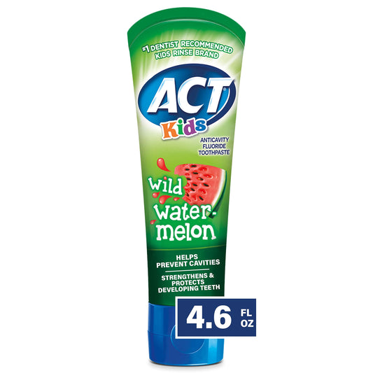 ACT Kids Anticavity Fluoride Rinse Pineapple Punch 16.9 fl. oz. with Cup and Toothpaste Wild Watermelon 4.6 oz.