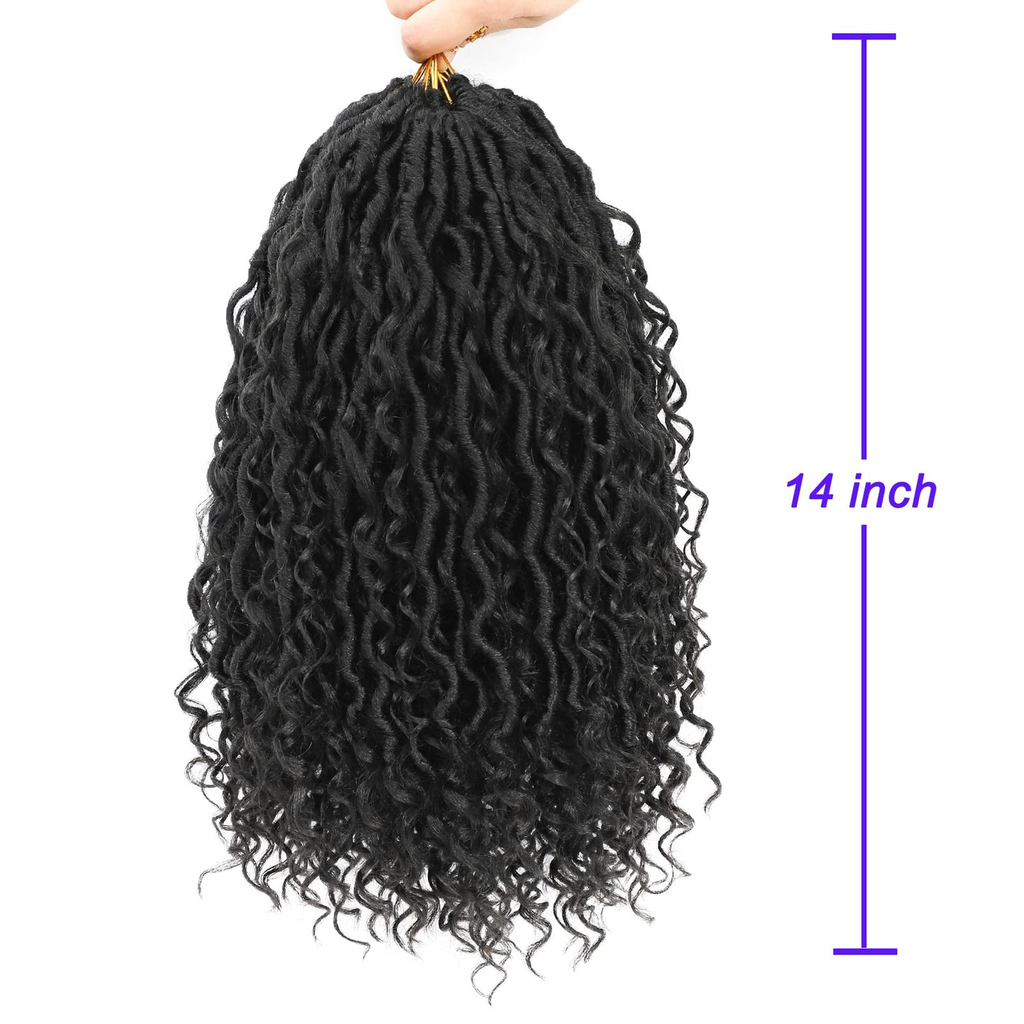 8 Packs Curly Faux Locs Crochet Hair, 14 Inch Goddess Locs Crochet Hair, Hippie Locs Braids Hair Extensions (14Inch, 8Packs, 1B)