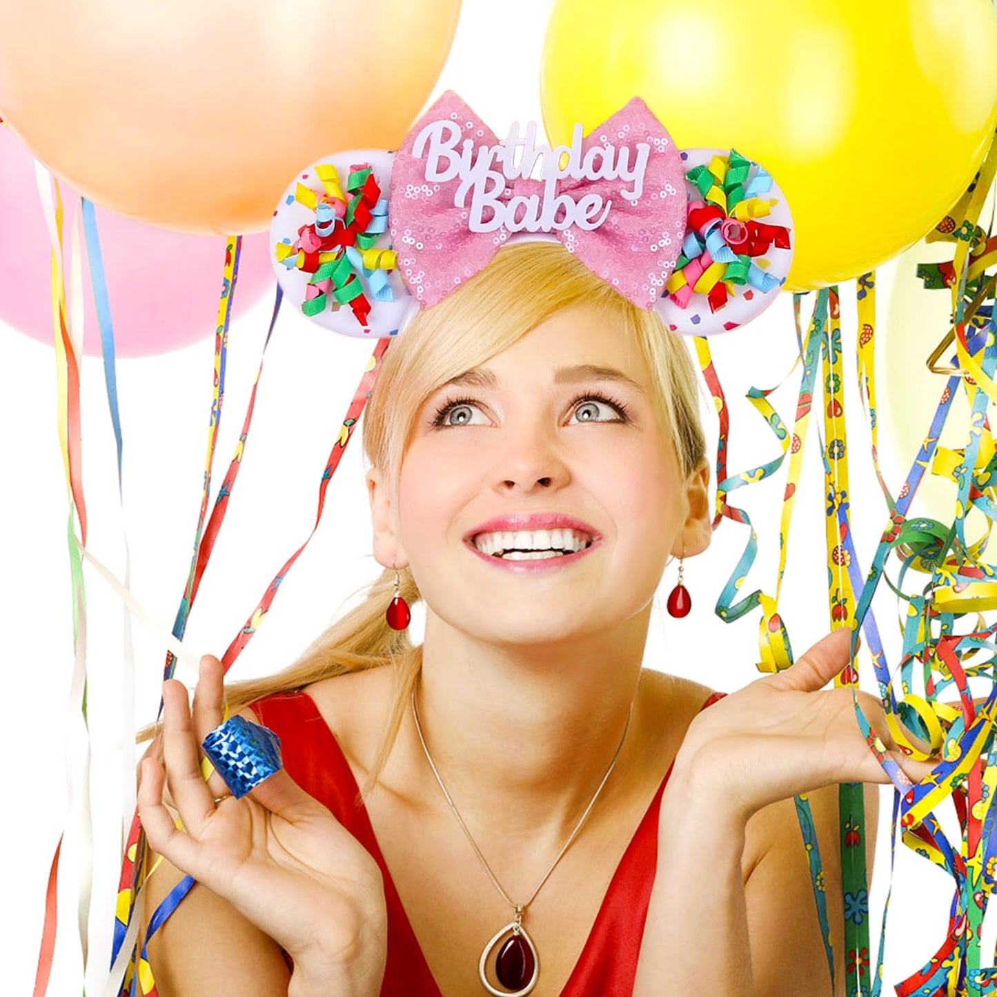 MADO Happy Birthday Mouse Ears Headband - Festive Ears for Women, Kids, Celebrations, Birthdays, and Parks (BD-BABE)