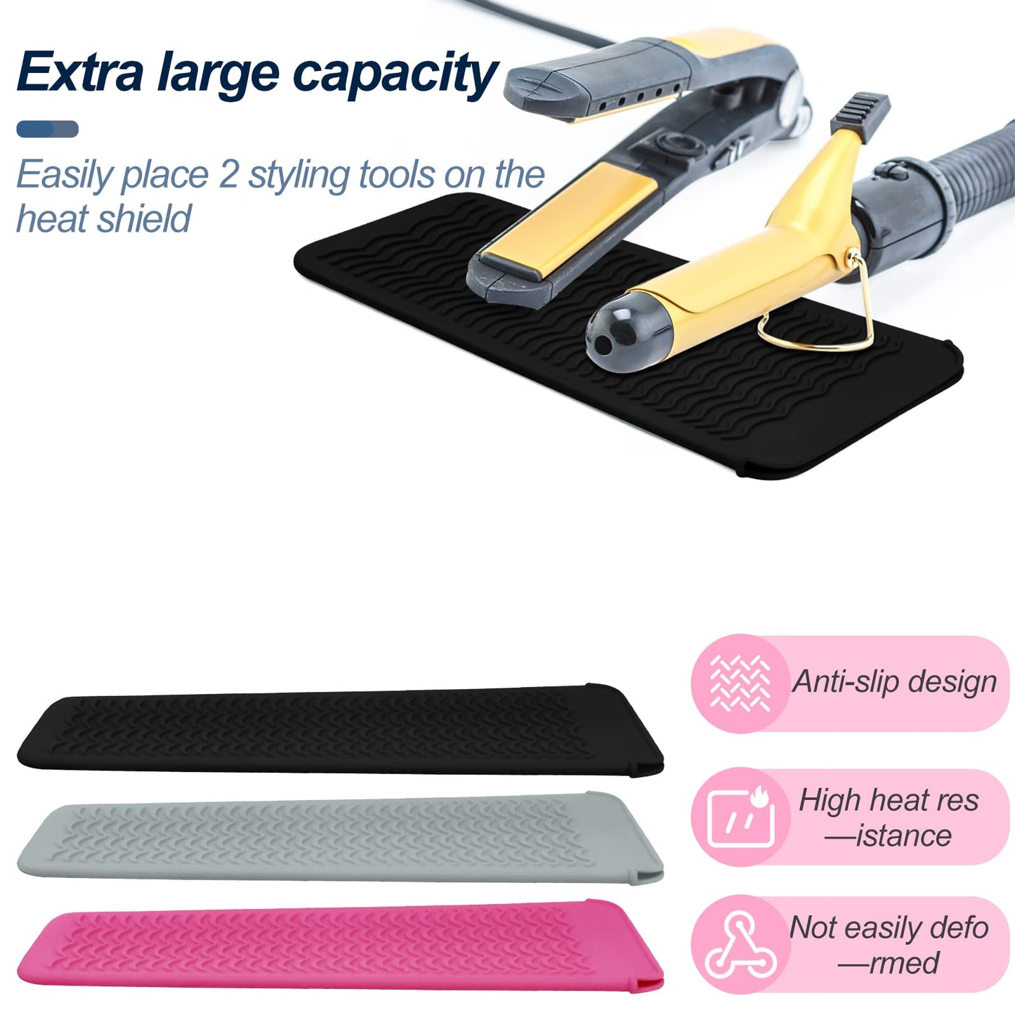 2PCS Silicone Heat Resistant Mat Pouch for Hair Straightener, Curling Iron, Flat Iron and Hot Hair Tools Black