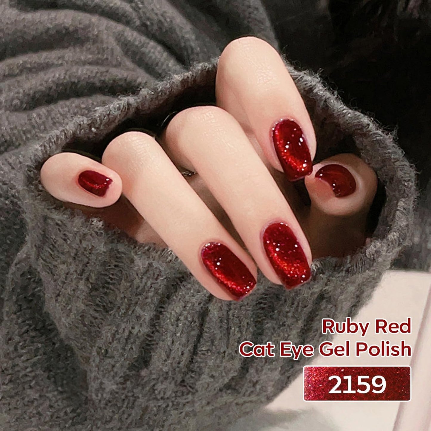 modelones Cat Eye Gel Nail Polish,15 ML Glitter Red Nail Polish 9D Magnetic Burgundy Red Sparkle Bloody Glass Polish Reflective Translucent UV Ge Art DIY Salon Mother's Day Gift for Girl Women
