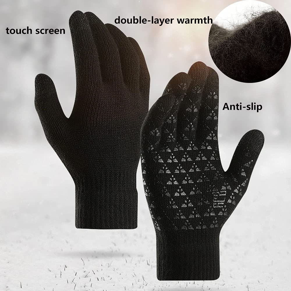 ABUDDER 6 Pieces Winter Beanie Hat Gloves Scarf Set for Men Women,Knit Fleece Lined Winter Hat Touchscreen Gloves Neck Warmer Set for Cold Weather