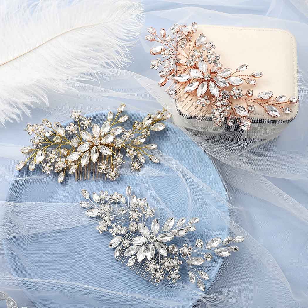 Catery Crystal Bridal Hair Combs Rhinestones Hairpieces Flower Wedding Clips Accessories for Brides and Women Pack of 1(Silver)