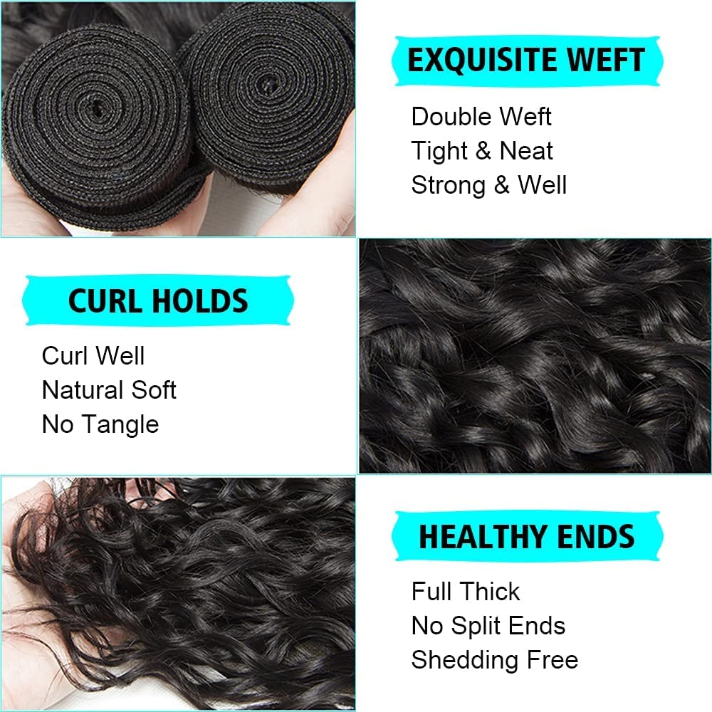 22 24 26inch Human Hair Bundles Bundles Human Hair Water Wave Human Hair Bundles Ocean Wave Wet and Wavy Bundles Human Hair Extensions Remy Hair Curly Hair Bundles