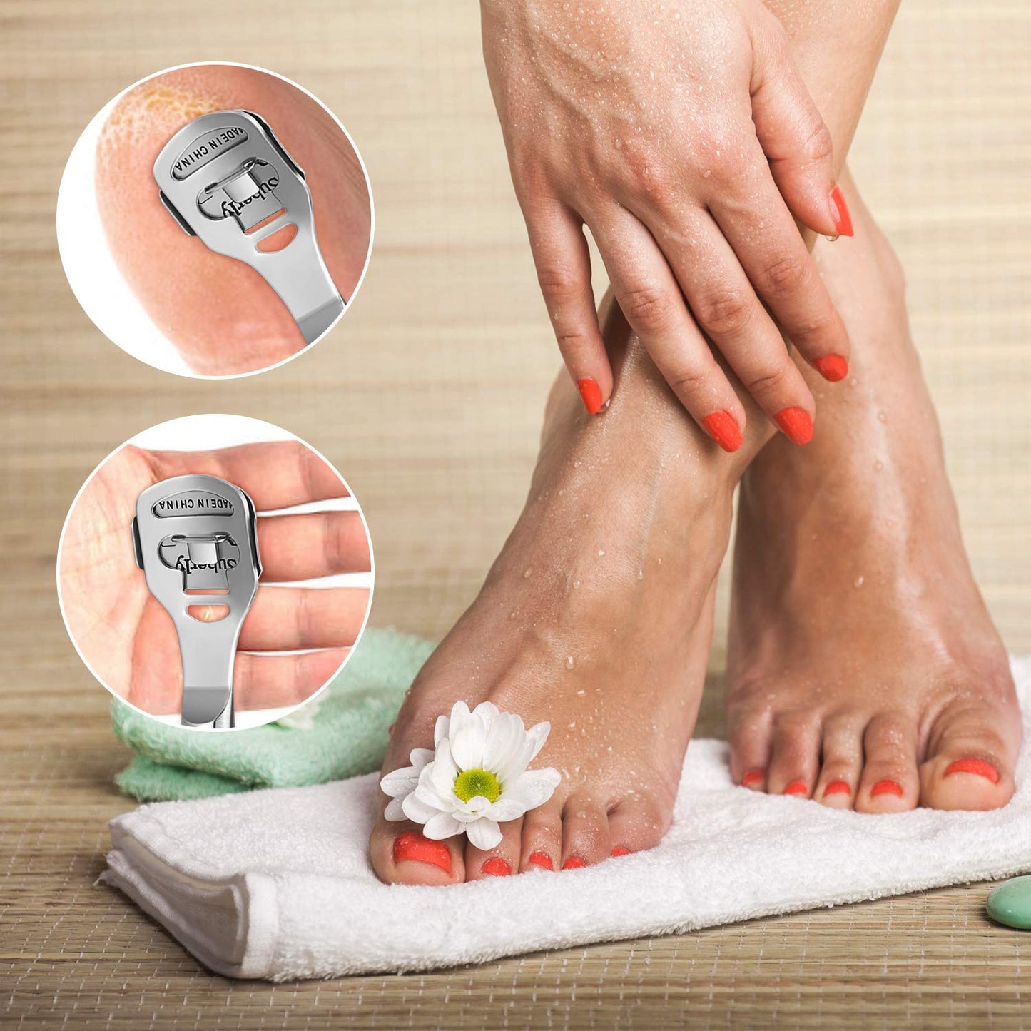 52 Pieces Callus Shaver Set, 50 Replacement Slices Blades 1 Stainless Steel Callus Shaver and 1 Foot File Head Foot Care Tools Hard Dry Skin Remover for Hand Feet