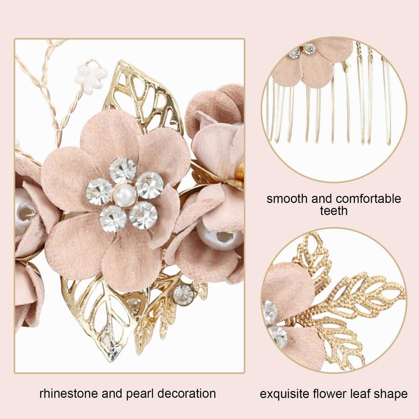 inSowni 20 Pack White Dusty Pink Blue Flower Bridal Wedding Hair Side Combs+Flower Hair Pins+Twist Spiral Pearl Hair Pins Floral Hair Pieces Headpieces Accessories for Brides Bridesmaids Women Girls