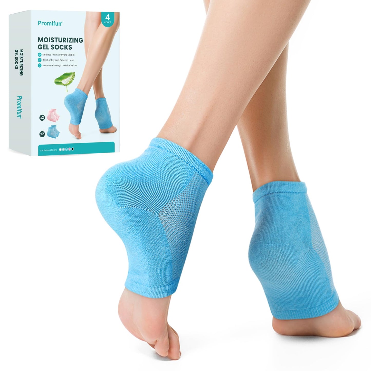 Moisturizing Heel Socks for Cracked Heel Treatment - Promifun 2 Pairs Moisturizer Socks for Dry Cracked Feet - Cracked Heel Repair - Heel Socks for Women & Men (Blue & Pink)