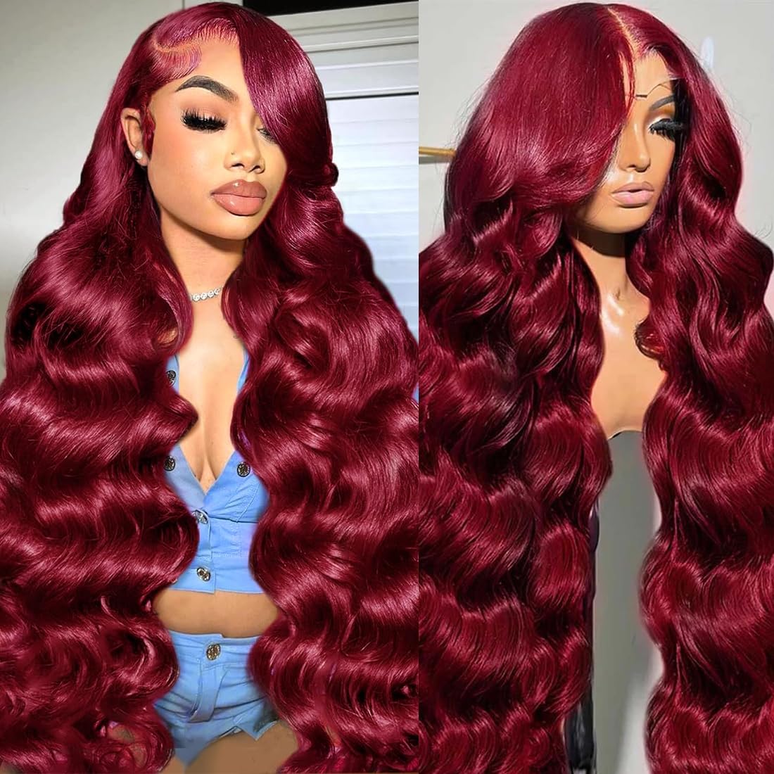 99J Burgundy Wig Human Hair 13x6 Body Wave Lace Front Wigs Human Hair 180% Density 99j Burgundy Lace Front Wigs Human Hair Red Wine Glueless Wigs Human Hair Pre Plucked for Women 20 Inch