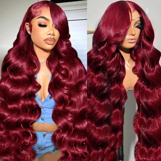 99J Burgundy Wig Human Hair 13x6 Body Wave Lace Front Wigs Human Hair 180% Density 99j Burgundy Lace Front Wigs Human Hair Red Wine Glueless Wigs Human Hair Pre Plucked for Women 20 Inch