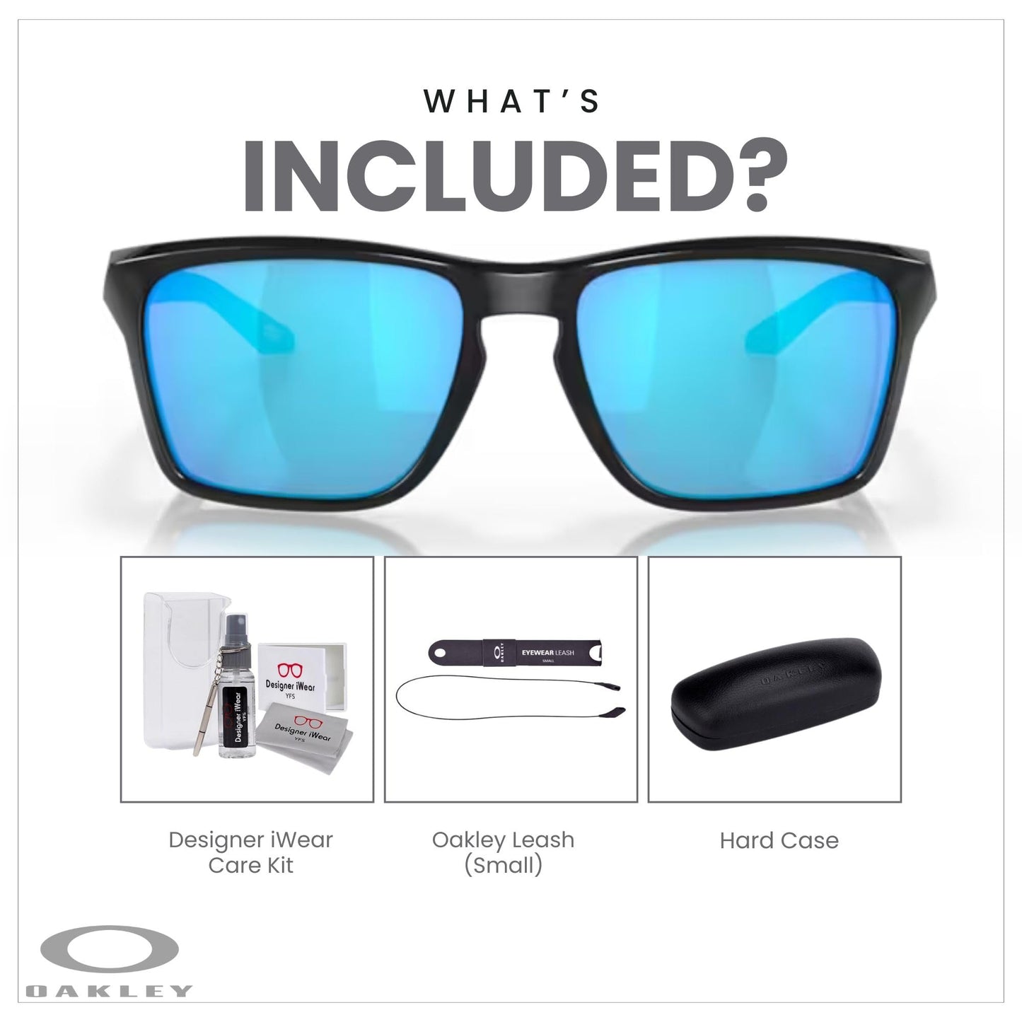 Oakley Sylas OO9448 944824 57MM Black Ink/Sapphire Iridium Rectangular Sunglasses for Men + BUNDLE Accessory Leash + BUNDLE with Designer iWear Eyewear Kit