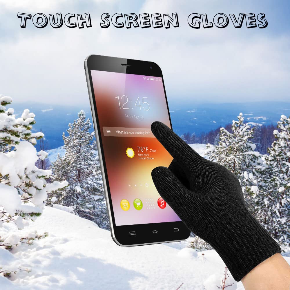 6 Pieces Winter Beanie Hat Scarf Gloves Set for Men Women,Knitted Skull Cap Winter Hat Touchscreen Gloves Neck Warmer for Cold Weather