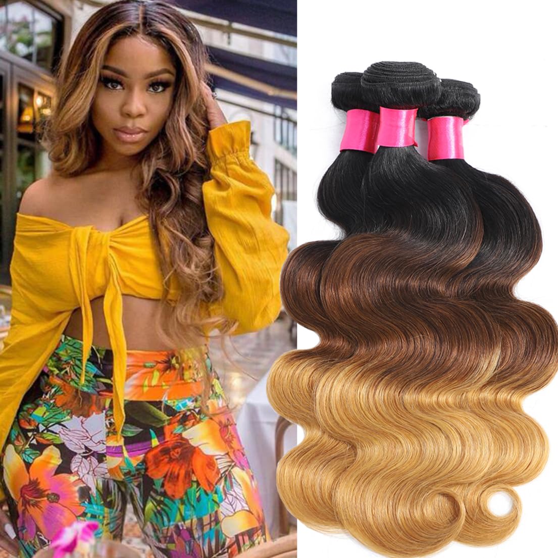 1B/4/27 Ombre Human Hair Body Wave Bundles 12 14 16inch Brazilian Ombre Human Hair Body Wave 3 Bundles 1B/4/27 Human Hair Weaves Extensions Body Wave Bundles