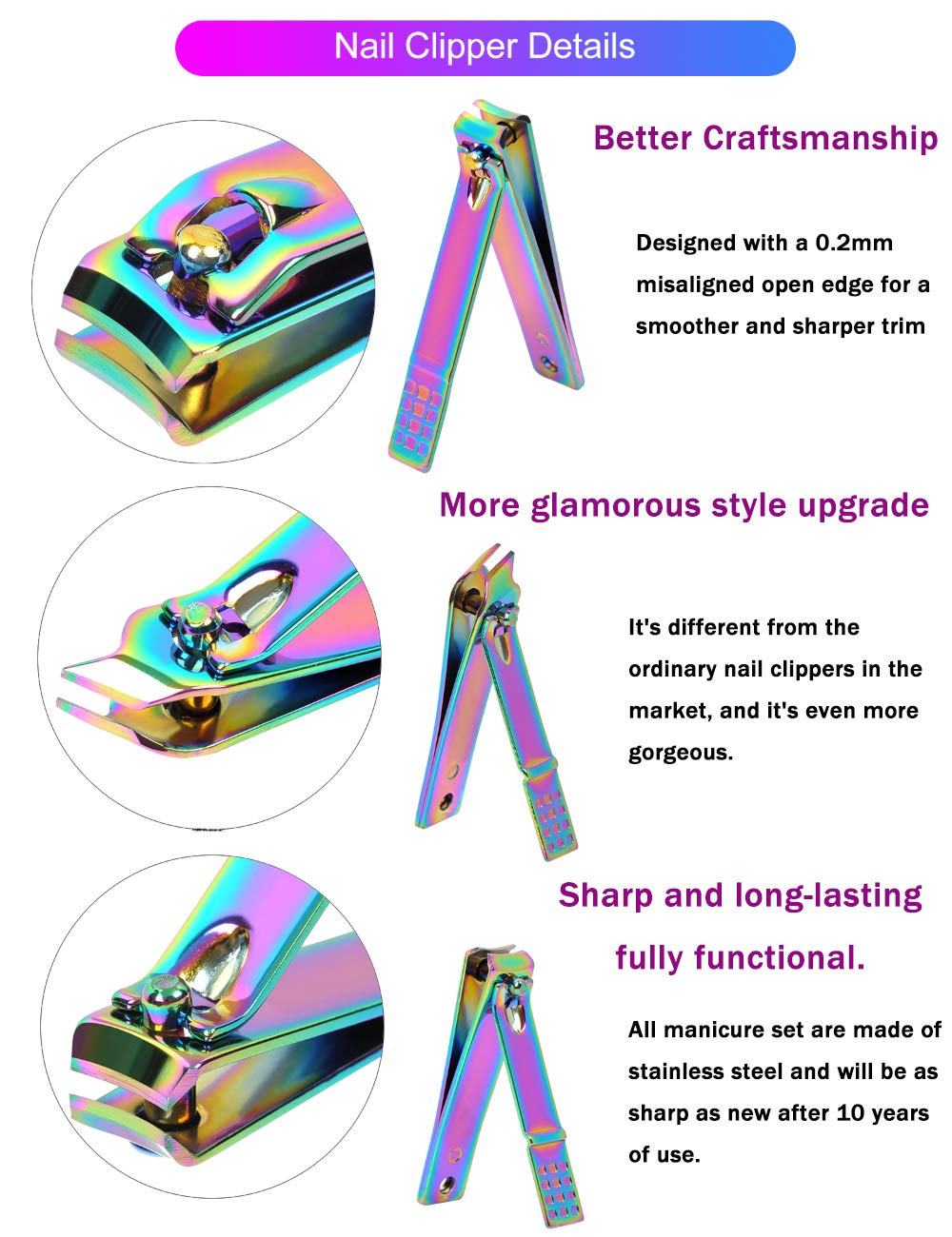 2024 Rainbow Manicure Kits 18 Pcs Nail Clippers for Women Gift SFYDOM Women's Rainbow Leather Manicure Set (18-RainbowManicure Kits)