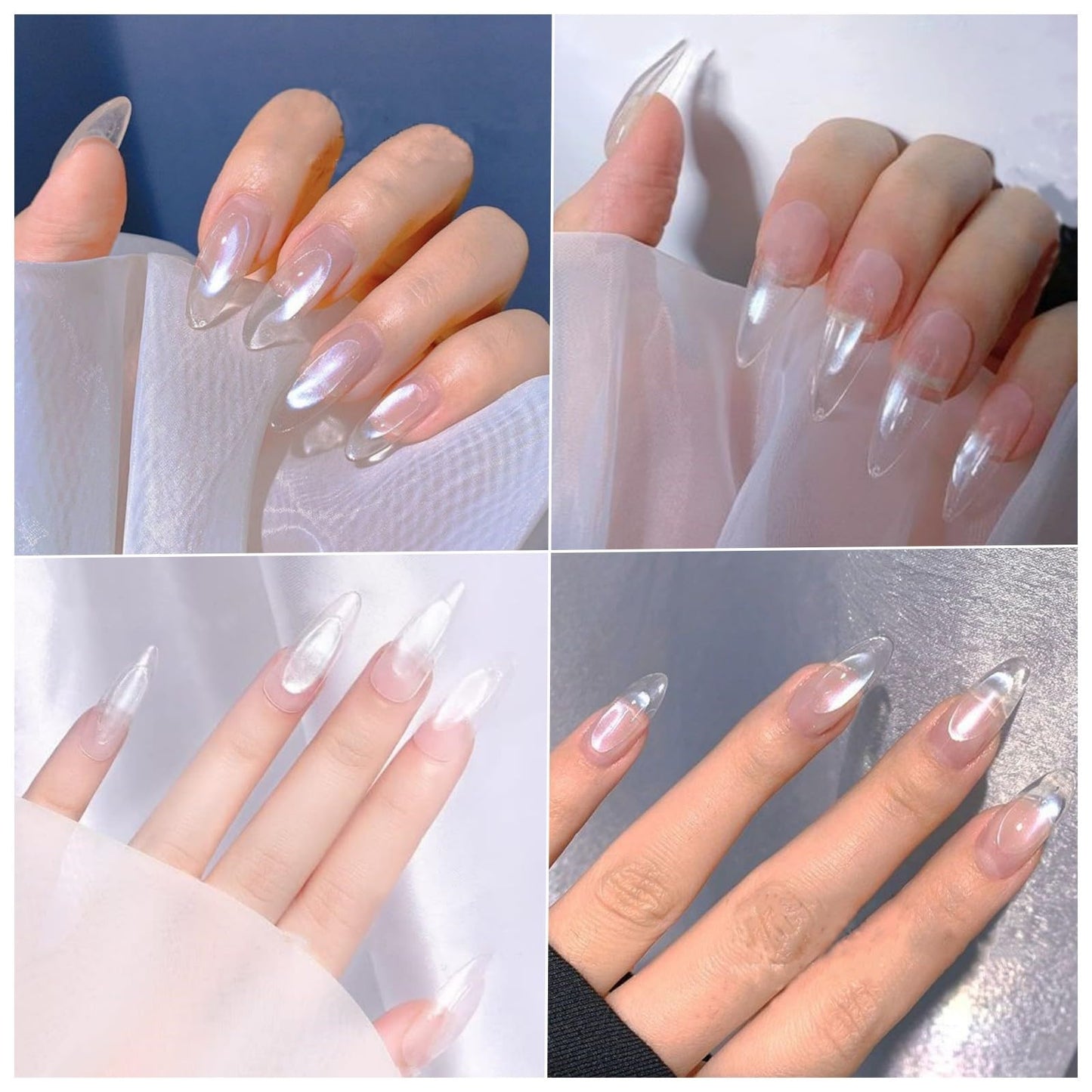 4pc Pearl Chrome Nail Powder Ice Transparent Chrome Powder for Nails, Rainbow Holographic Nail Chrome Powder for Manicure Decorations(4pc White)