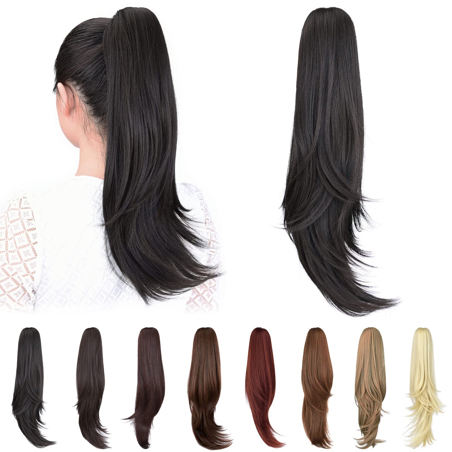 ShulaSHOP Ponytail Extension,20" Clip Hair Extensions Ponytail Curly claw hair Ponytail Extension Natural Looking Synthetic Hairpiece for Women Natural Black