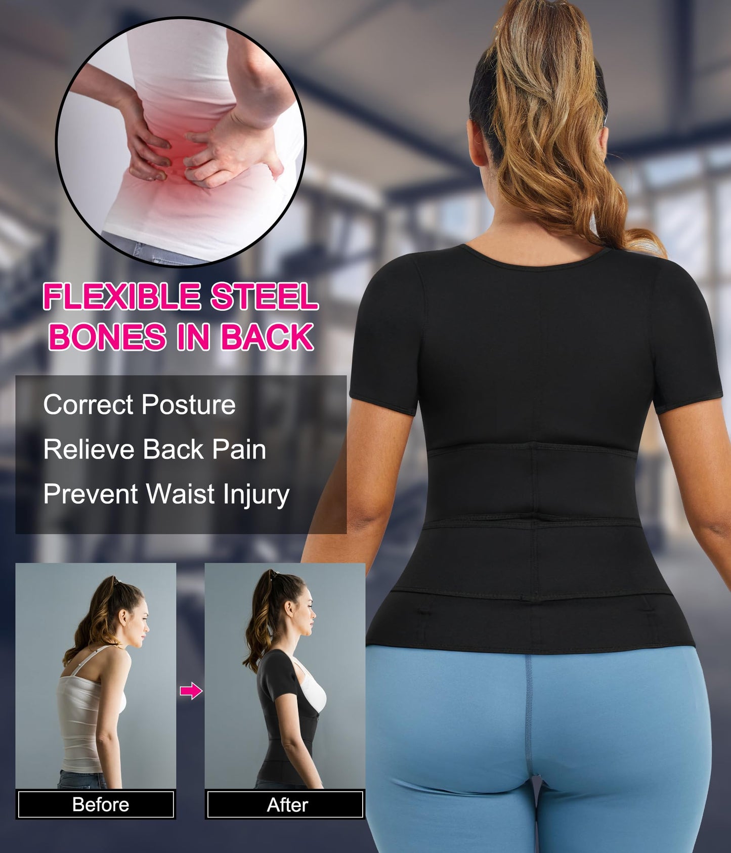 Nebility Womens' Sauna Sweat Vest Weight Loss Workout Waist Trainer (Zipper Short Sleeves, Small)