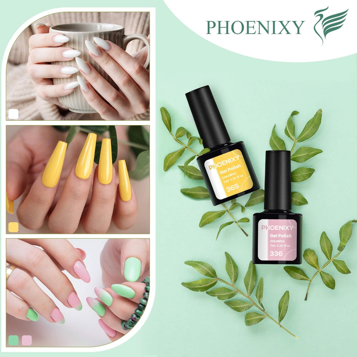 PHOENIXY Gel Nail Polish Kit with U V Light 48W, 56 Pcs 108 Effect Gel Nail Polish Set Base Glitter Top Coat Gel Nail Kit Manicure Tools Gifts for Women