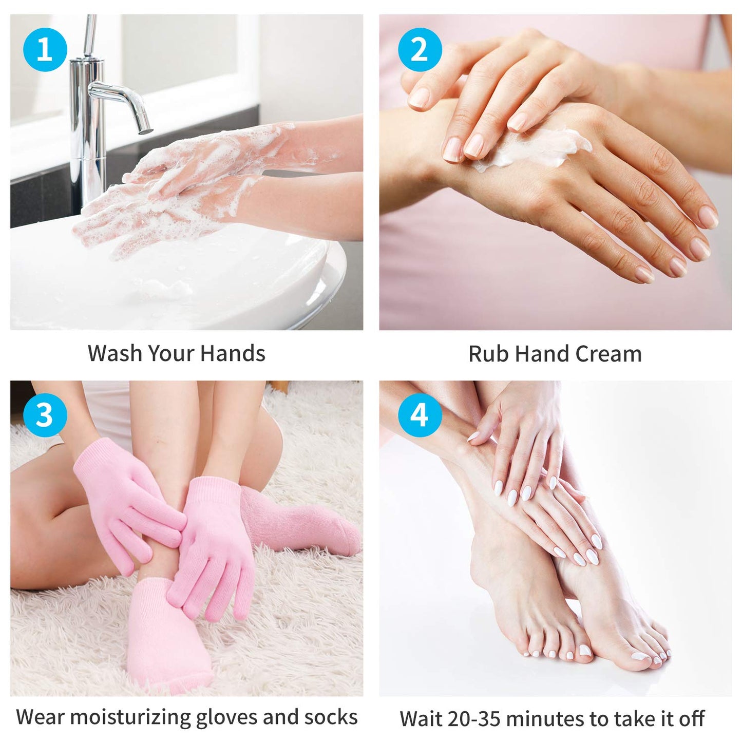 4 PCS Moisturizing Gloves and Socks, Gel Spa Moisturizing Therapy Sock & Glove, Soften Repairing Dry Cracked, Hands Feet Skin Care, Effective in Repair Dry and Chapped Hands and Feet Skin Care(Small)