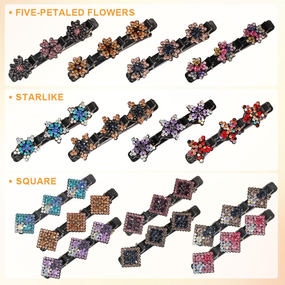 Sparkling Crystal Stone Braided Hair Clips, 2024 New Women's Braided Hair Clips, Short Hair Clips Duckbill Clips, Braided Hair Clips for Ladies and Girls Crystal Stone Hair Clips (Pearl-A)