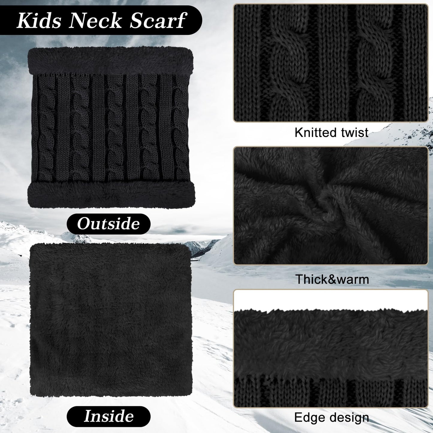 3PCS Kids Winter Hat Scarf Gloves Set Knit Thick Warm Toddler Pompom Beanie Neck Warmer for Girls Boys