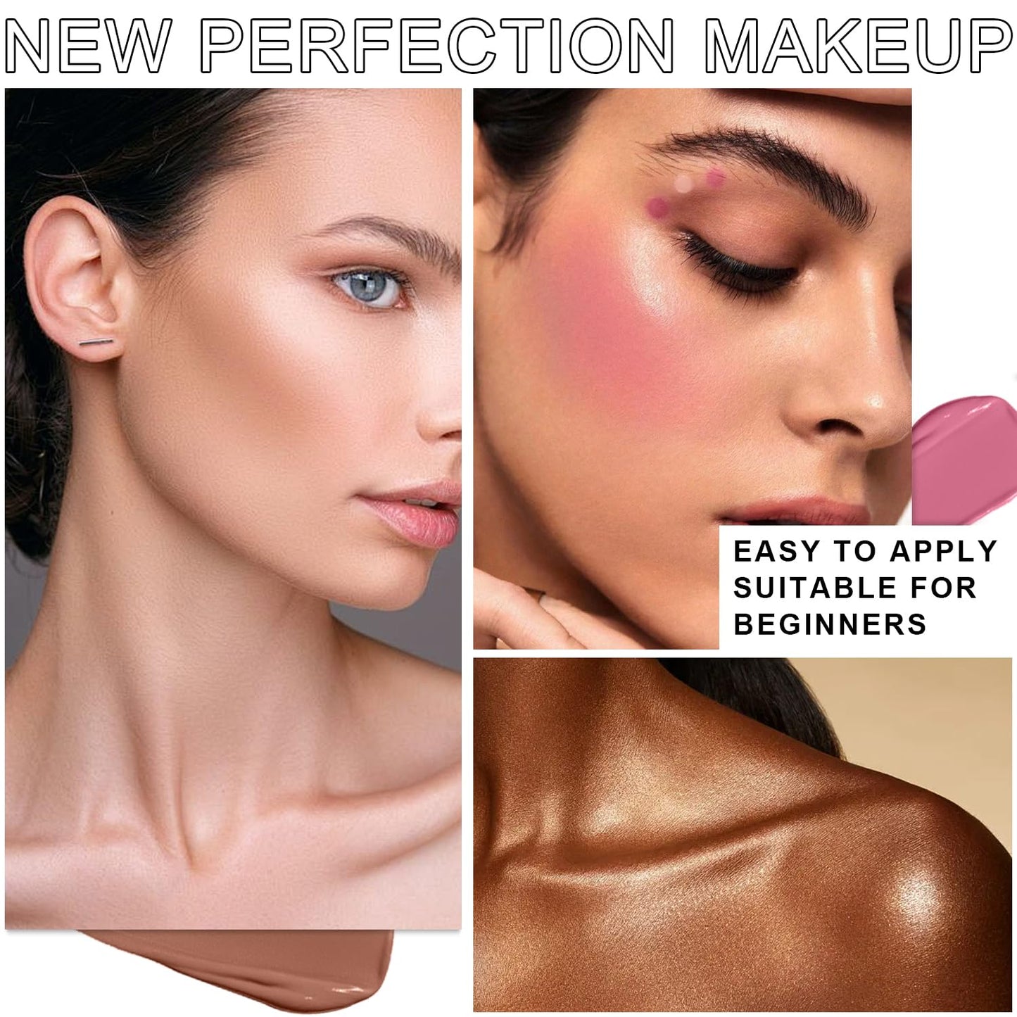 6 Colors Cream Contour Stick Makeup Kit, Shades with Highlighter, Blush and Bronzer Contour Stick for Sculpt the Cheeks, Long Lasting, Waterproof, Matte & Dewy Finish (SET A)