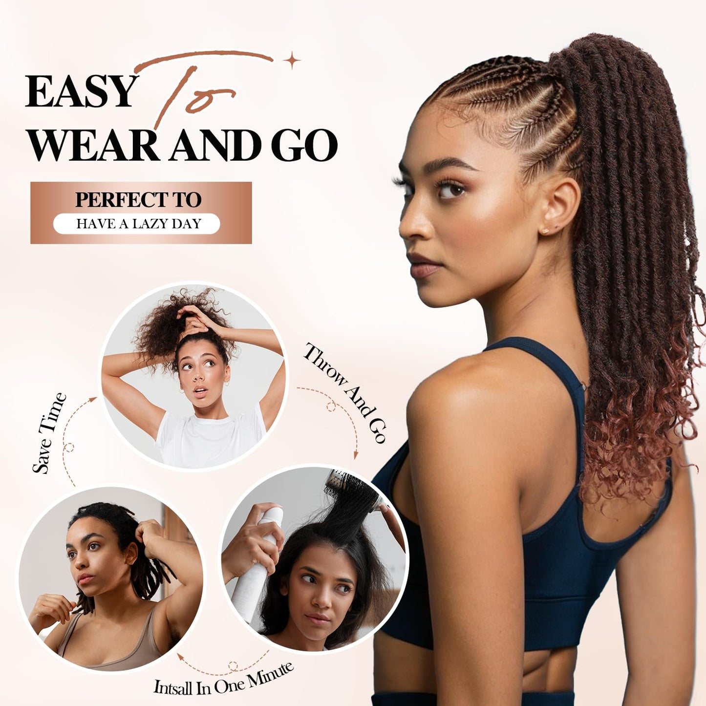 WIGER Ombre Ginger Medium Length Coily Curly Ponytails Clip In Dreadlock Ponytail Extensions Faux Locs Twisted Hairpiece for Black Women Goddess Locs Wrap Around Synthetic Fake Pony Hair