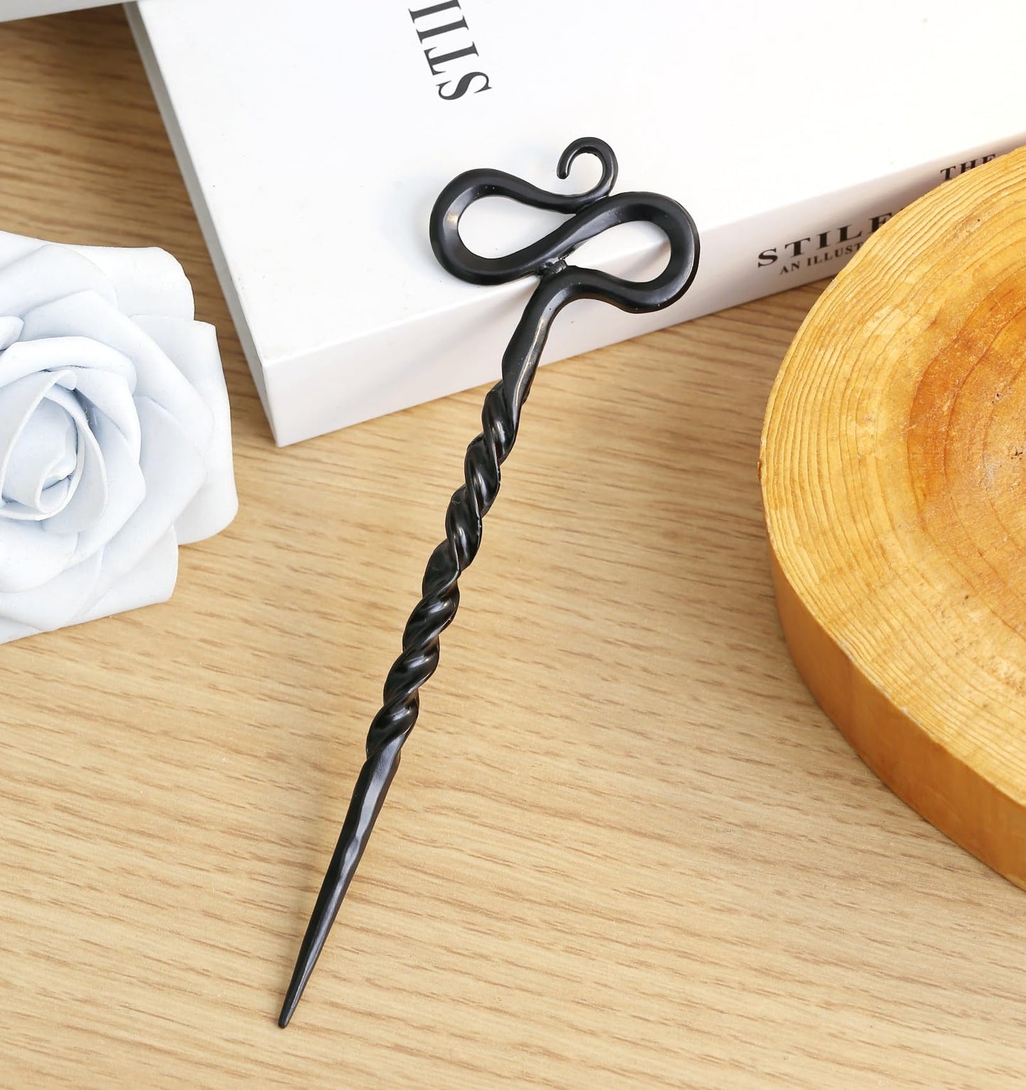 Twist Hand Forged Styling Pins Black Wicca Witch Hair Slide Renaissance Festival Hair Acceossories for Women Hair Stick