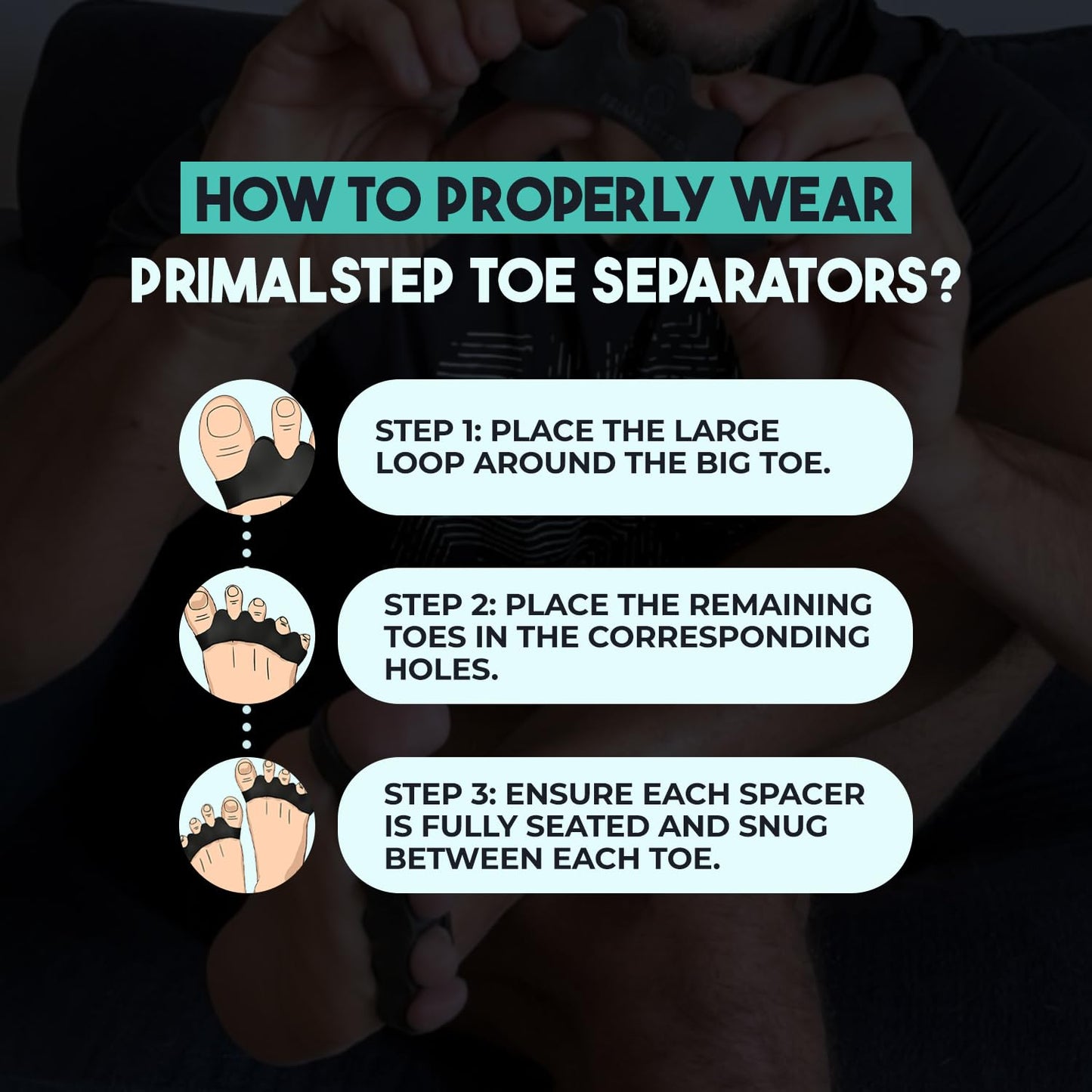 VYCE PrimalStep Toe Separators - Over 50% Thicker and More Durable than ALL Others - Doctor Recommended - Designed in the USA - 4 pack (1 Pair Size Large, 1 Pair of Size S/M)