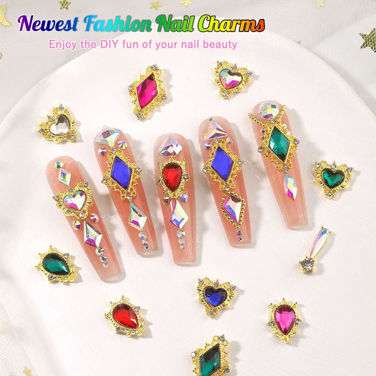 24pcs Blue Nail Rhinestones Luxury Nail Charms Sapphire Heart Charms for Nails 3D Big Royal Blue Nail Gems Crystals Diamonds Jewelry Stones Alloy Nail Art Studs Nail Art Decor for Arylic Nails Crafts