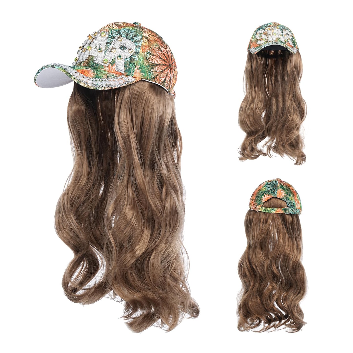 SUNBORRY Hat Wig for Women Baseball Cap with Hair hat with hair attached for women Extensions Adjustable Hat Attached 29" Long Wavy Hairpieces Synthetic Wig