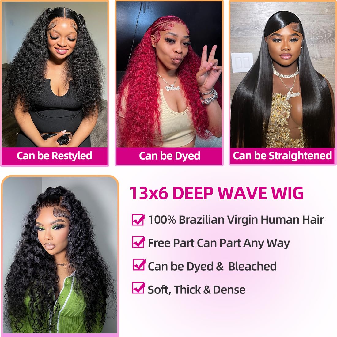 Ablvari 13x6 HD Lace Lace Front Wigs Human Hair 180% Density 13x6 Deep Wave Lace Frontal Wigs Human Hair Glueless Wigs for Black Women Pre Plucked with Baby Hair Natural Color 24 Inch