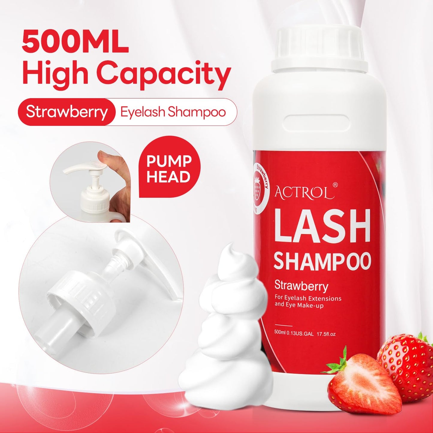 ACTROL Lash Shampoo Strawberry 500ml Eyelash Shampoo Lash Wash Shampoo Lash Cleanser Foam