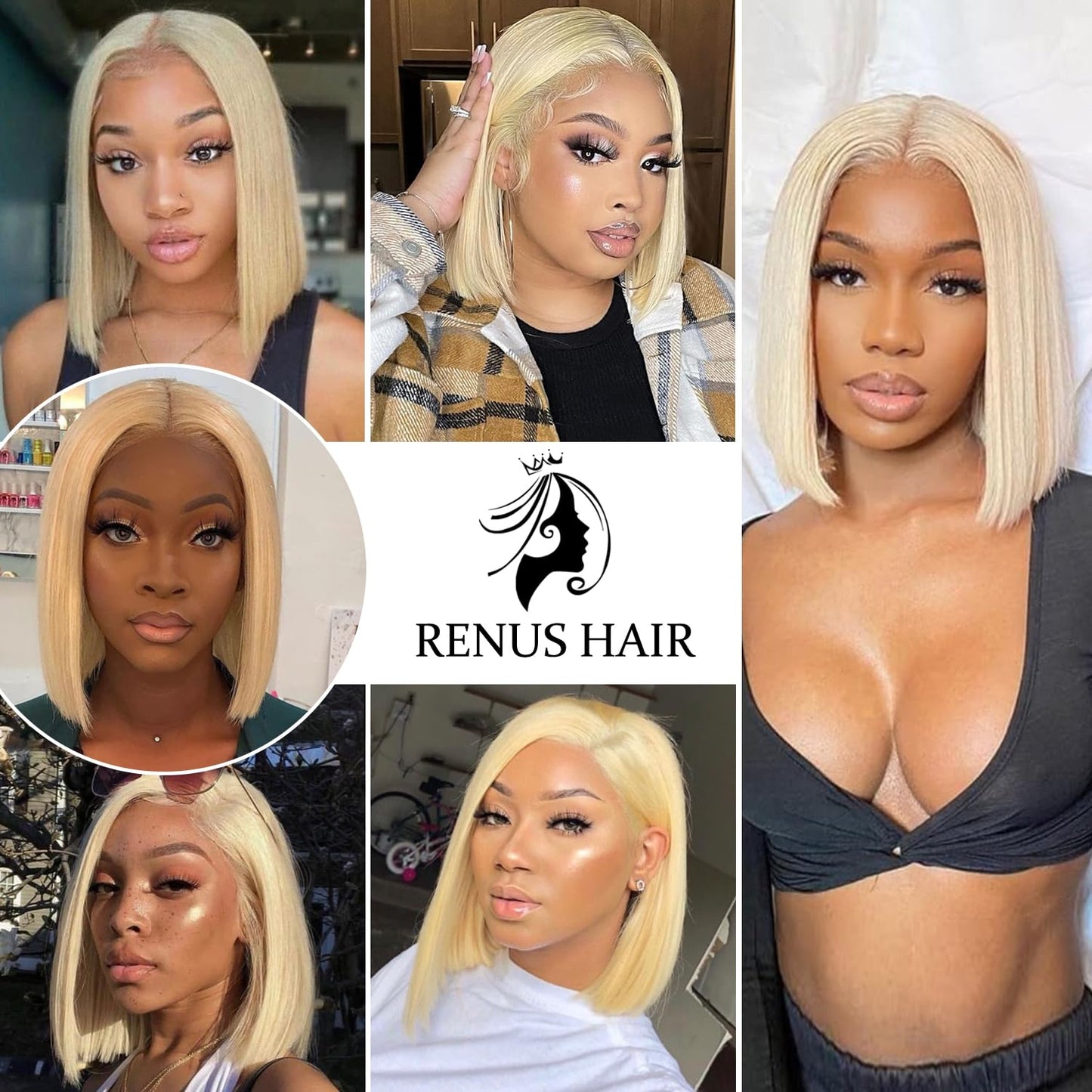 613 Bob Wig Human Hair 13x4 HD Lace Front Wig Human Hair Blonde,Short Straight Glueless 613 Blonde Lace Front Bob Wigs For Black Women Human Hair Pre Plucked Side Part Blond 10 Inch