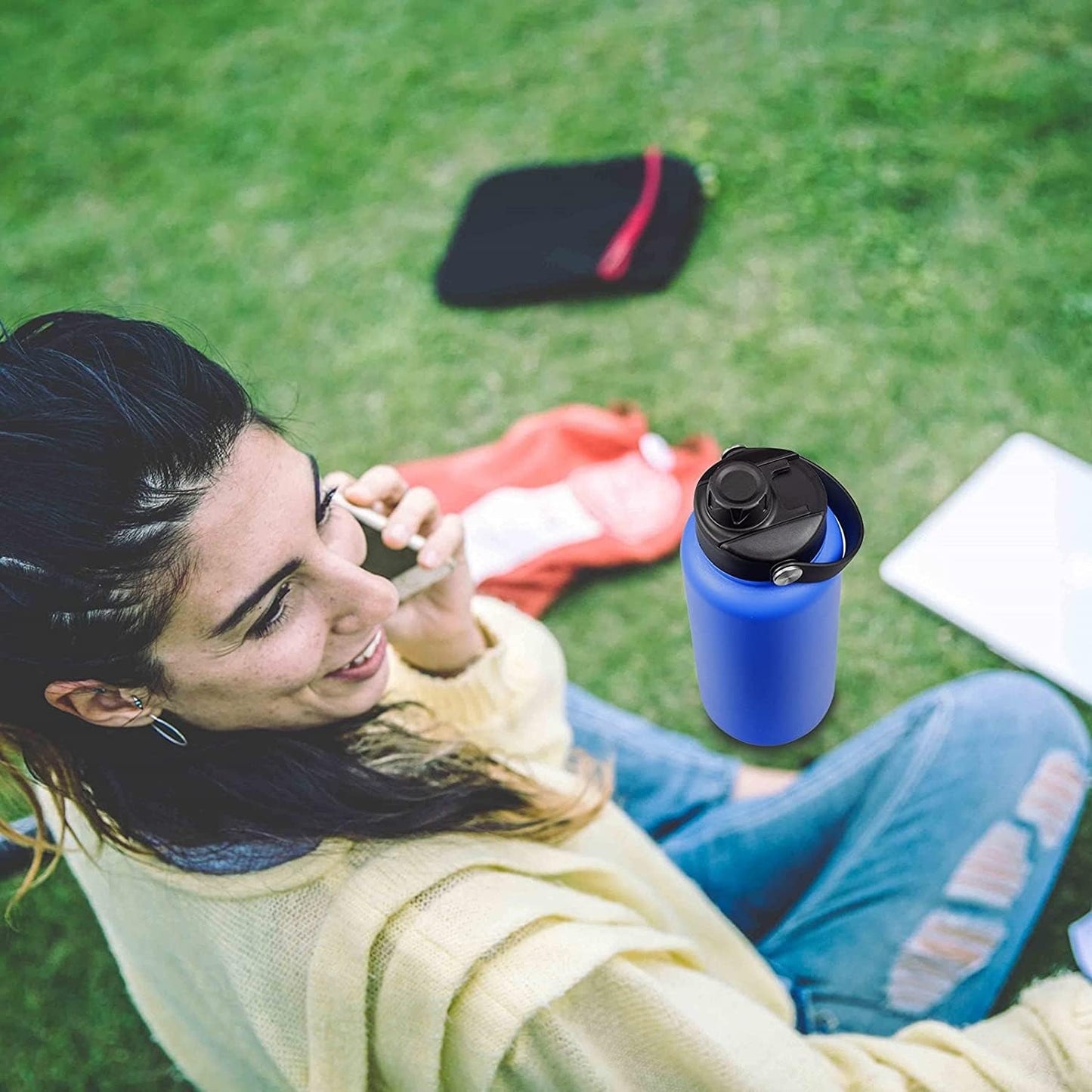 Lid for Hydro Flask 32 40 oz Wide Mouth, Replacement Lids Compatible with Hydro Flask Wide Mouth Water Bottle, Top Spout Lid with Handle, Wide Mouth Lid Chug Cap Accessories,Black+Light Pink