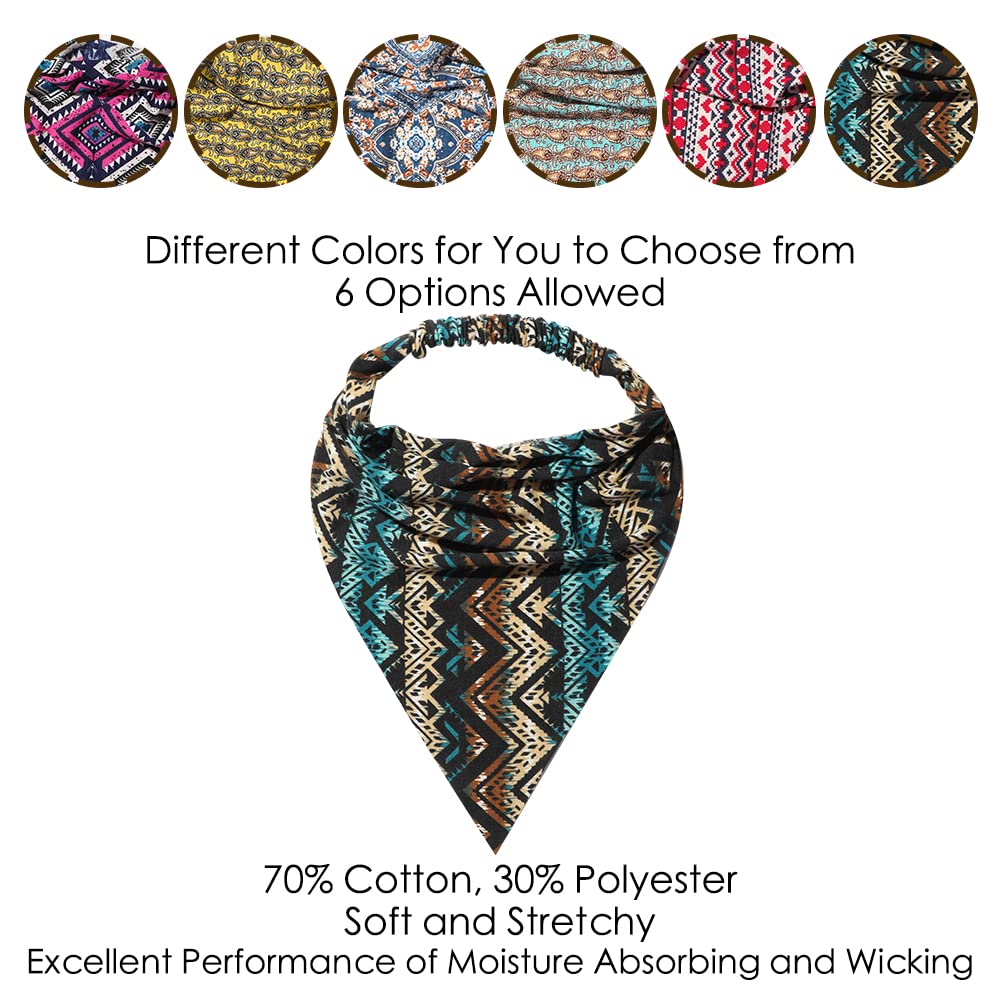 6 Pack Boho African Hair Scarf Headband for women - Elastic Bandanas Scarves Headwrap Triangle Kerchief Large Non Slip Hair Accessories for Teen Girls