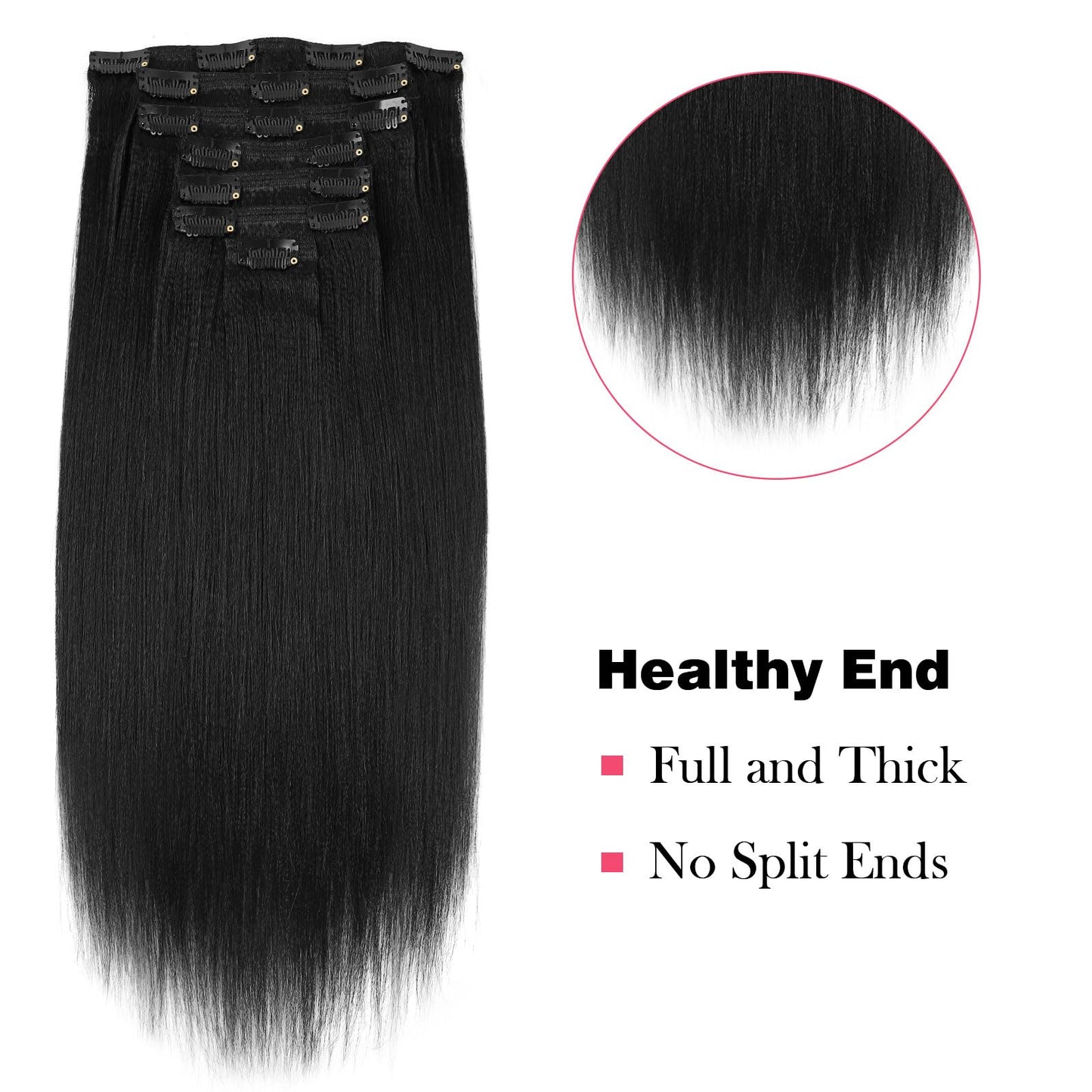 Sassina Light Yaki Straight Clip in Hair Extensions Human Hair Double Wefts Clip in Extensions for African American Black Women 120 Grams Jet Black 16 Inch 7Pcs
