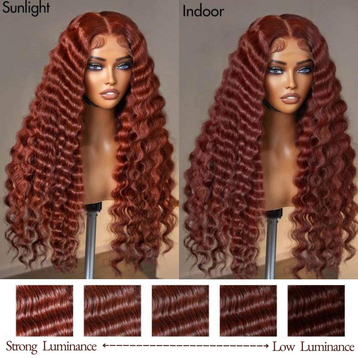 AAKJJ Reddish Brown Deep Wave Lace Front Wigs Human Hair 13x4 HD Transparent Lace Front Wigs for Women Copper Auburn Colored Human Hair Wig Glueless Pre Plucked with Baby Hair 200 Density 24 Inch