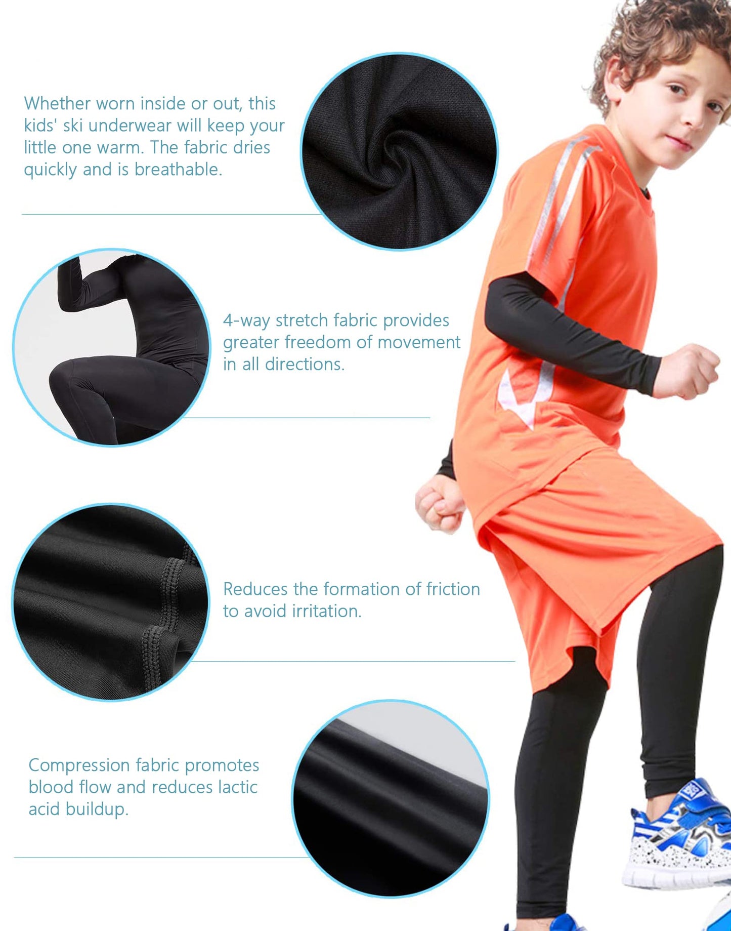 HovSiyla Youth Thermal Base Layer Set Fleece Lined Underwear Unisex Athletic Shirt Kids Pants for Ski Black M