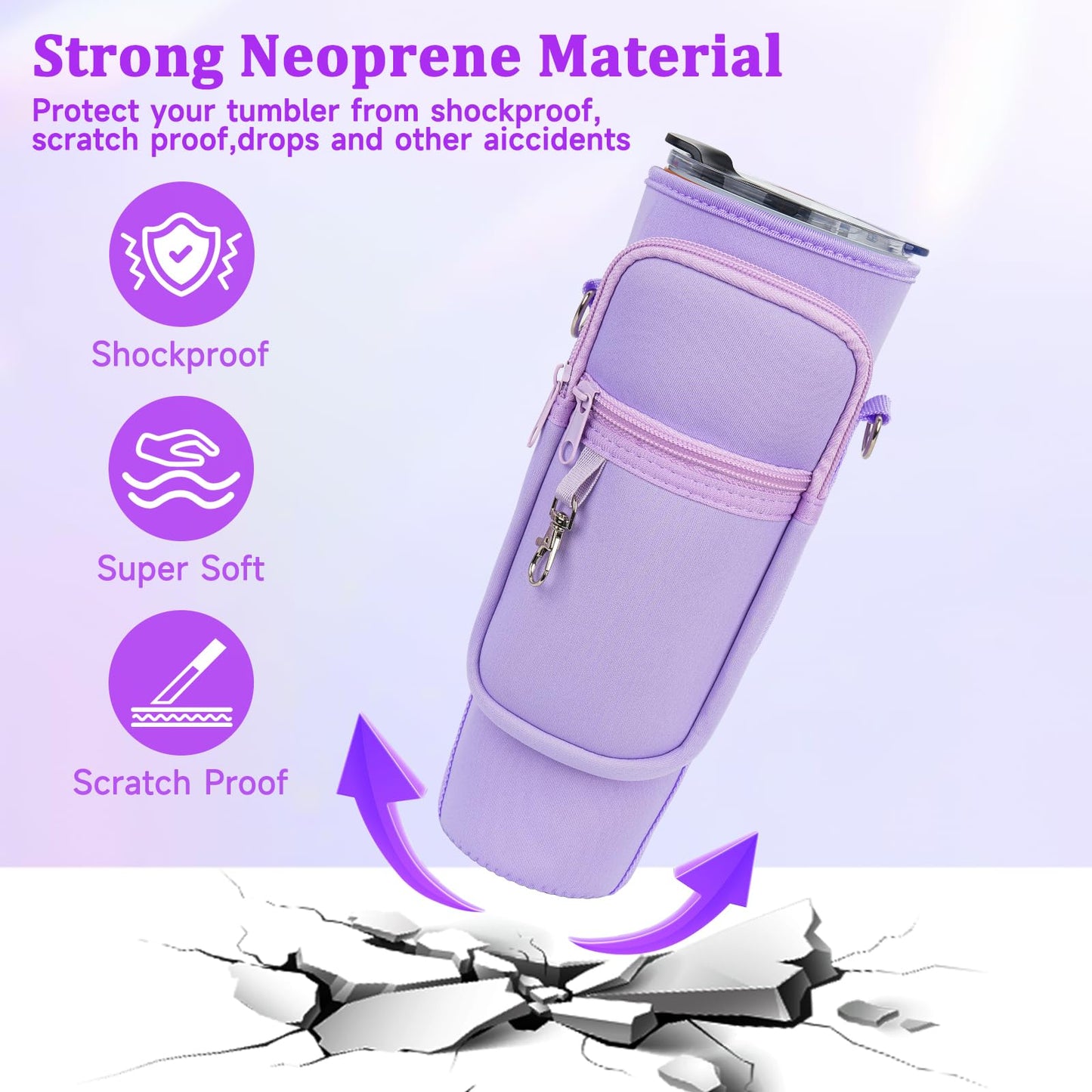 Water Bottle Carrier Bag with Phone Pocket Compatible with Stanley/Meoky 40 oz Tumbler with Handle,Neoprene Water Bottle Holder Pouch with Adjustable Strap Compatible with Stanley Cup Accessories